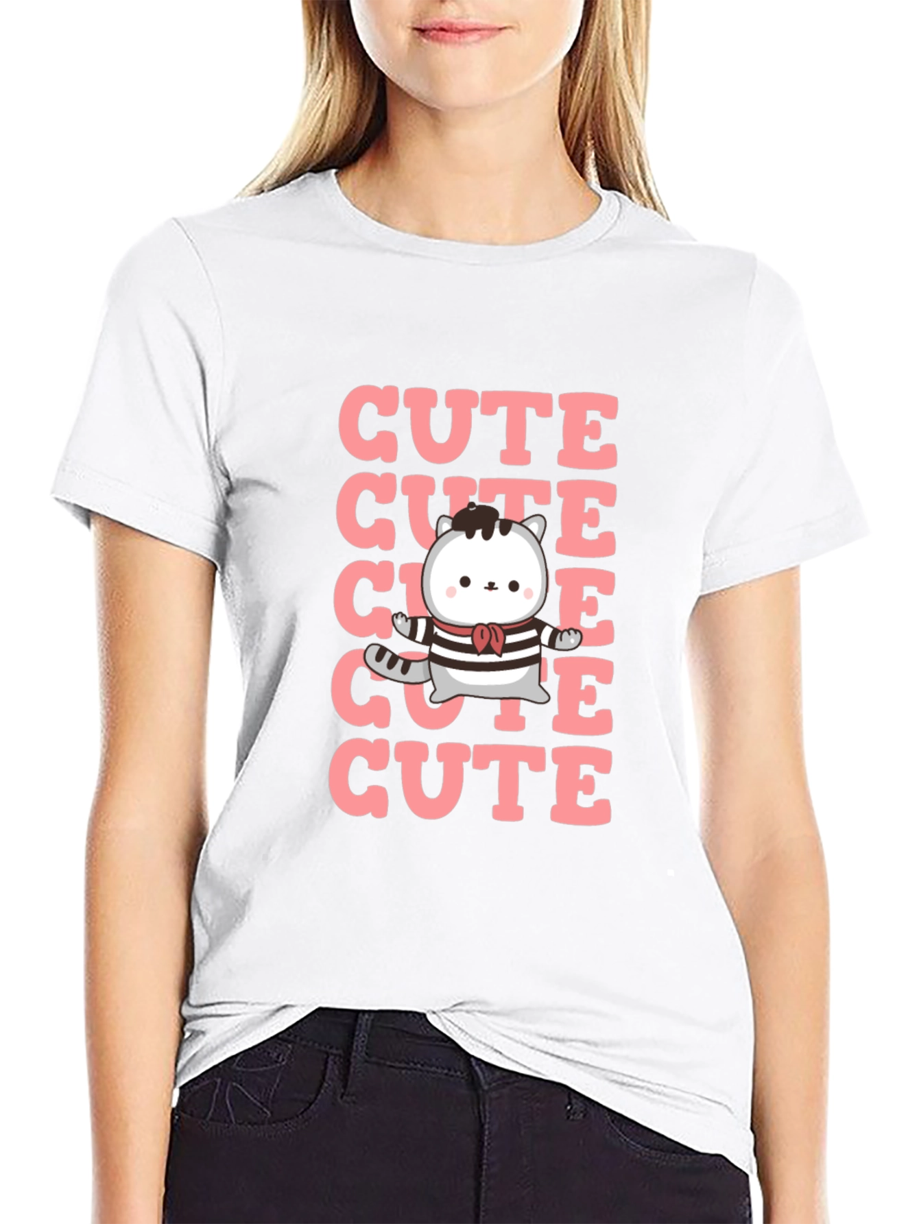 Black Cute Cat T-Shirt - Kawaii Kitten Design view 9