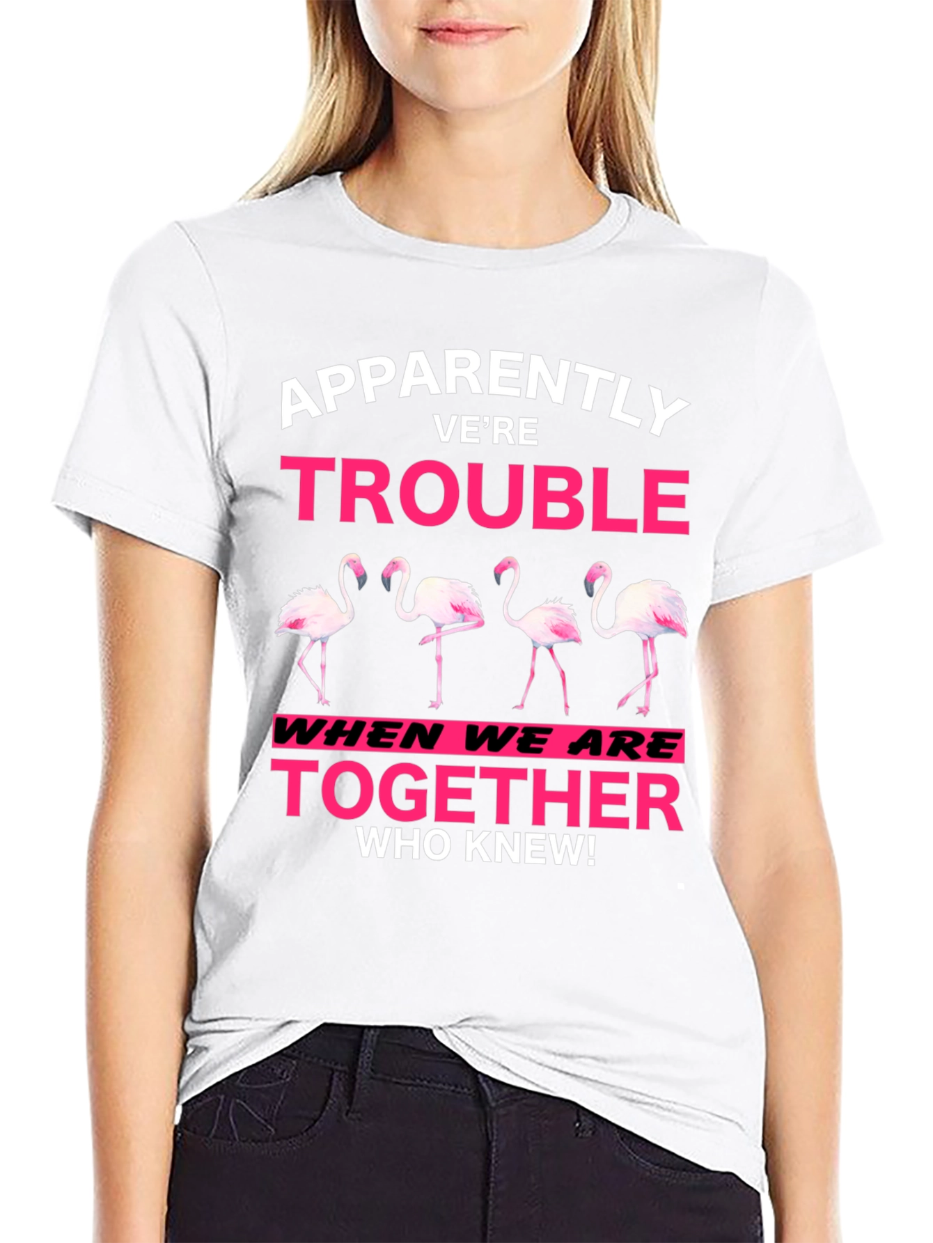 Black Funny Flamingo Trouble Graphic T-Shirt view 9