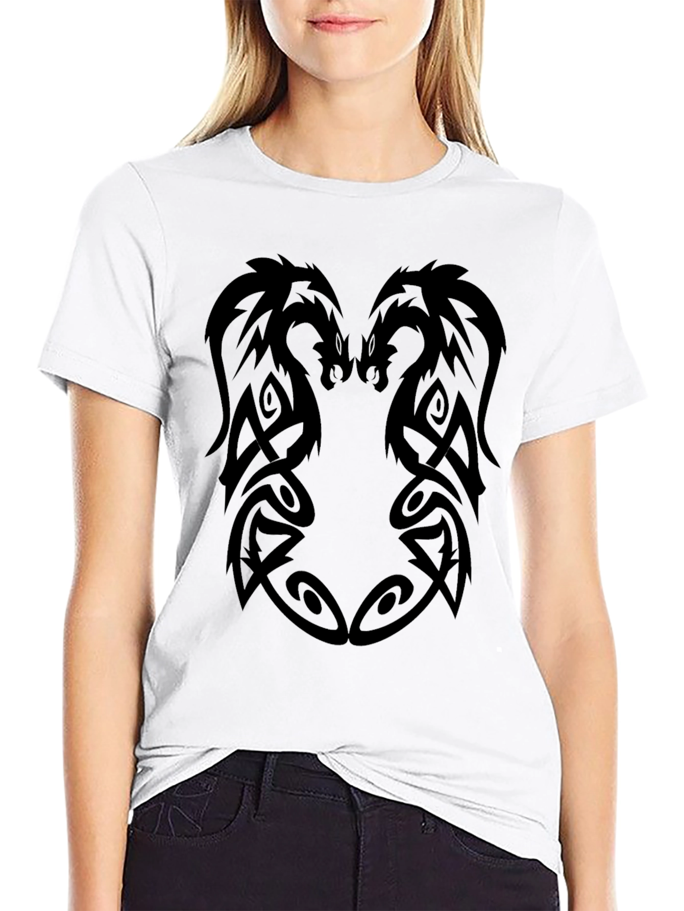Black Tribal Dragon Graphic Black T-Shirt view 9