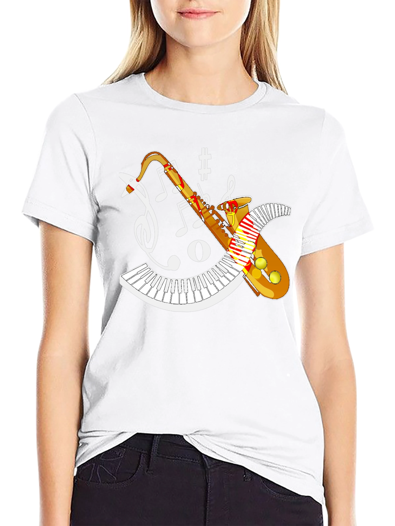Black Saxophone Music Notes T-Shirt view 9