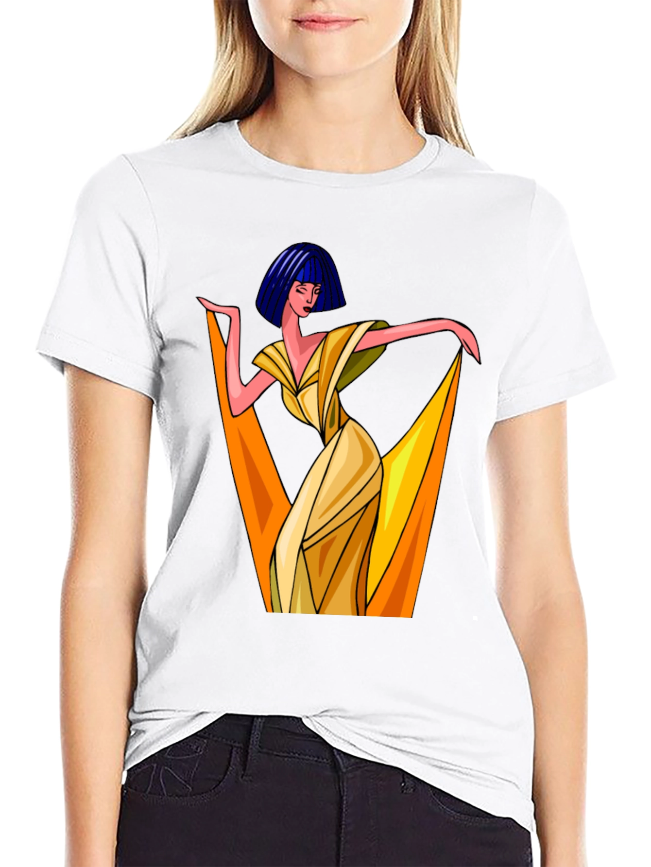 Black Art Deco Woman Graphic Tee - Stylish Black T-Shirt view 9