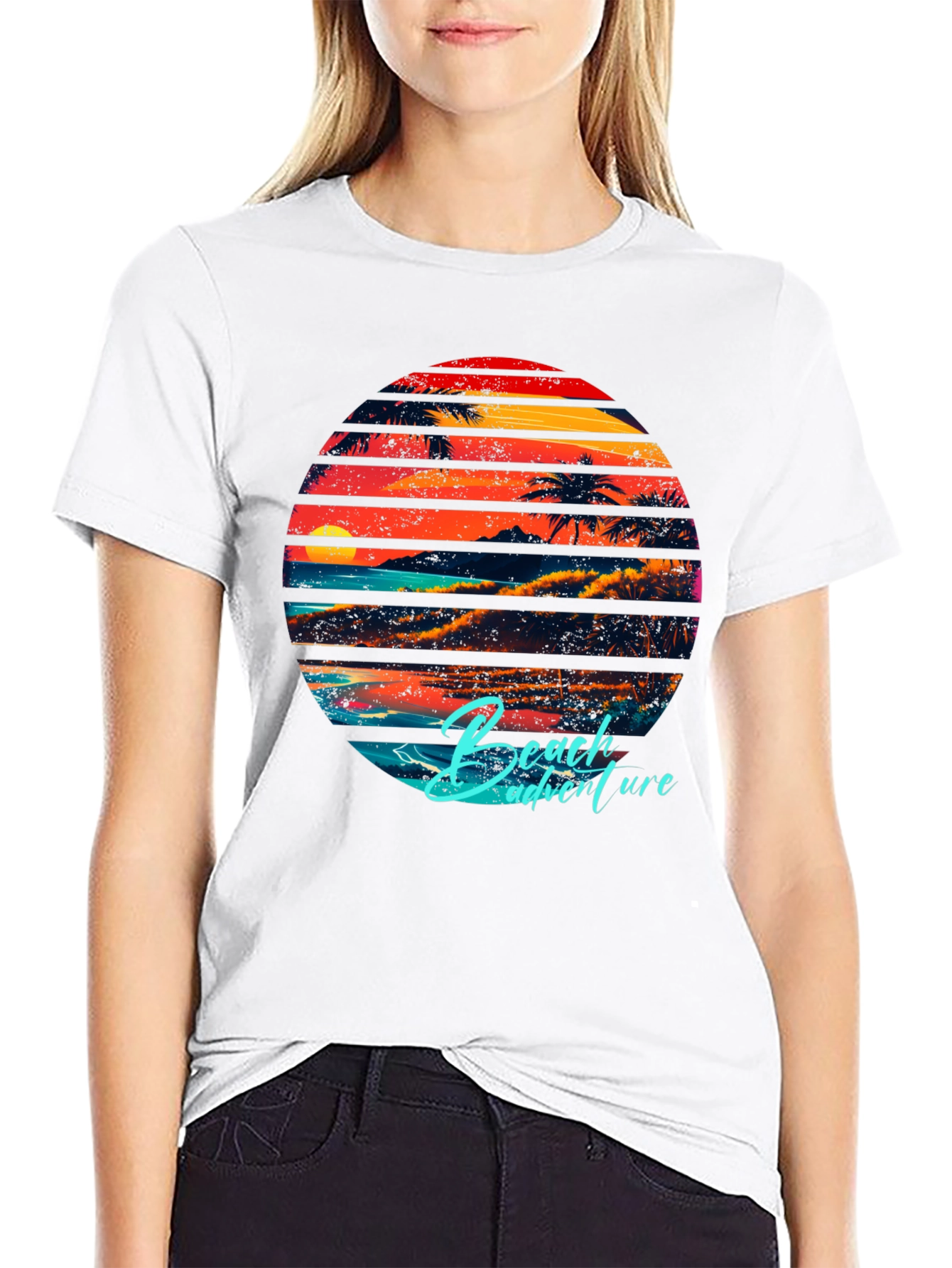 Black Retro Beach Adventure Graphic T-Shirt view 9