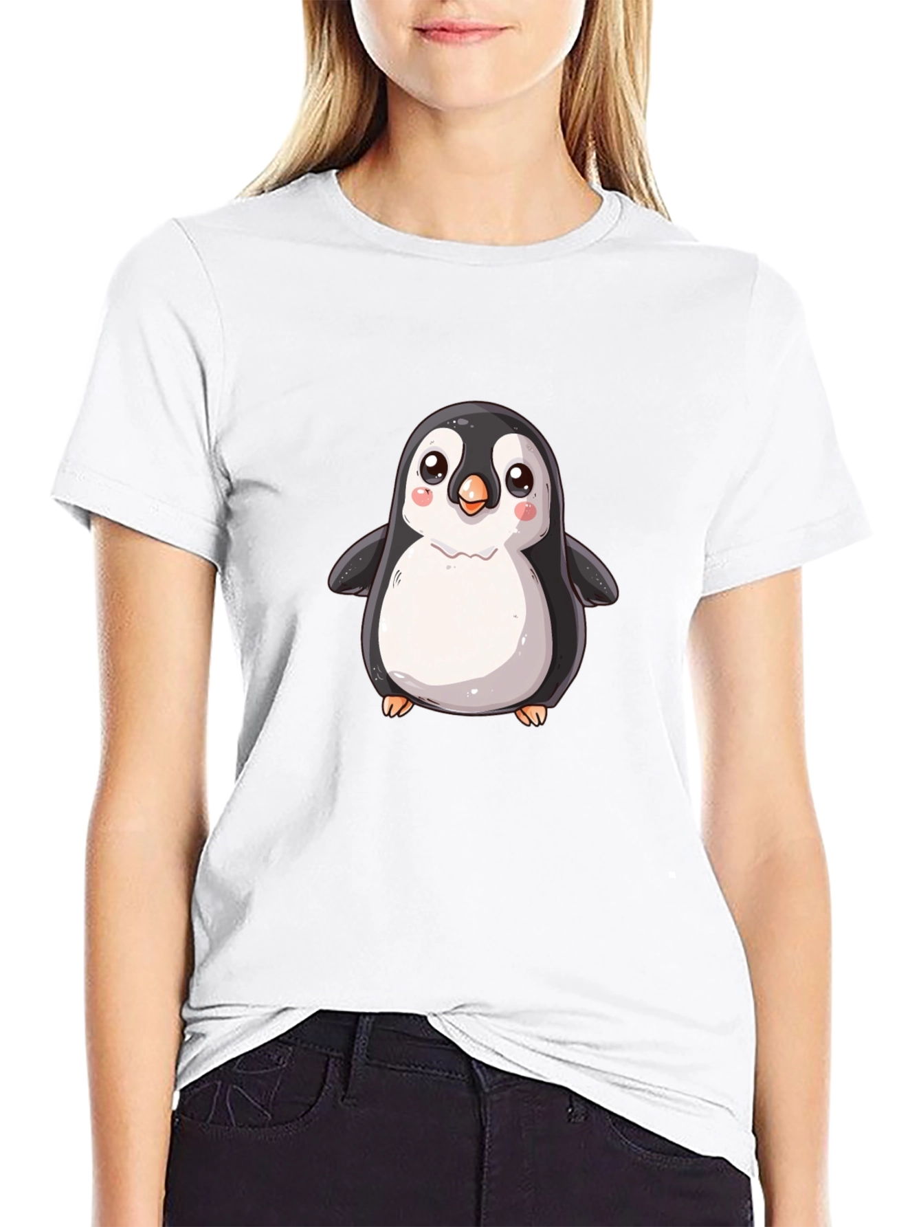 Black Cute Cartoon Penguin Black T-Shirt view 9