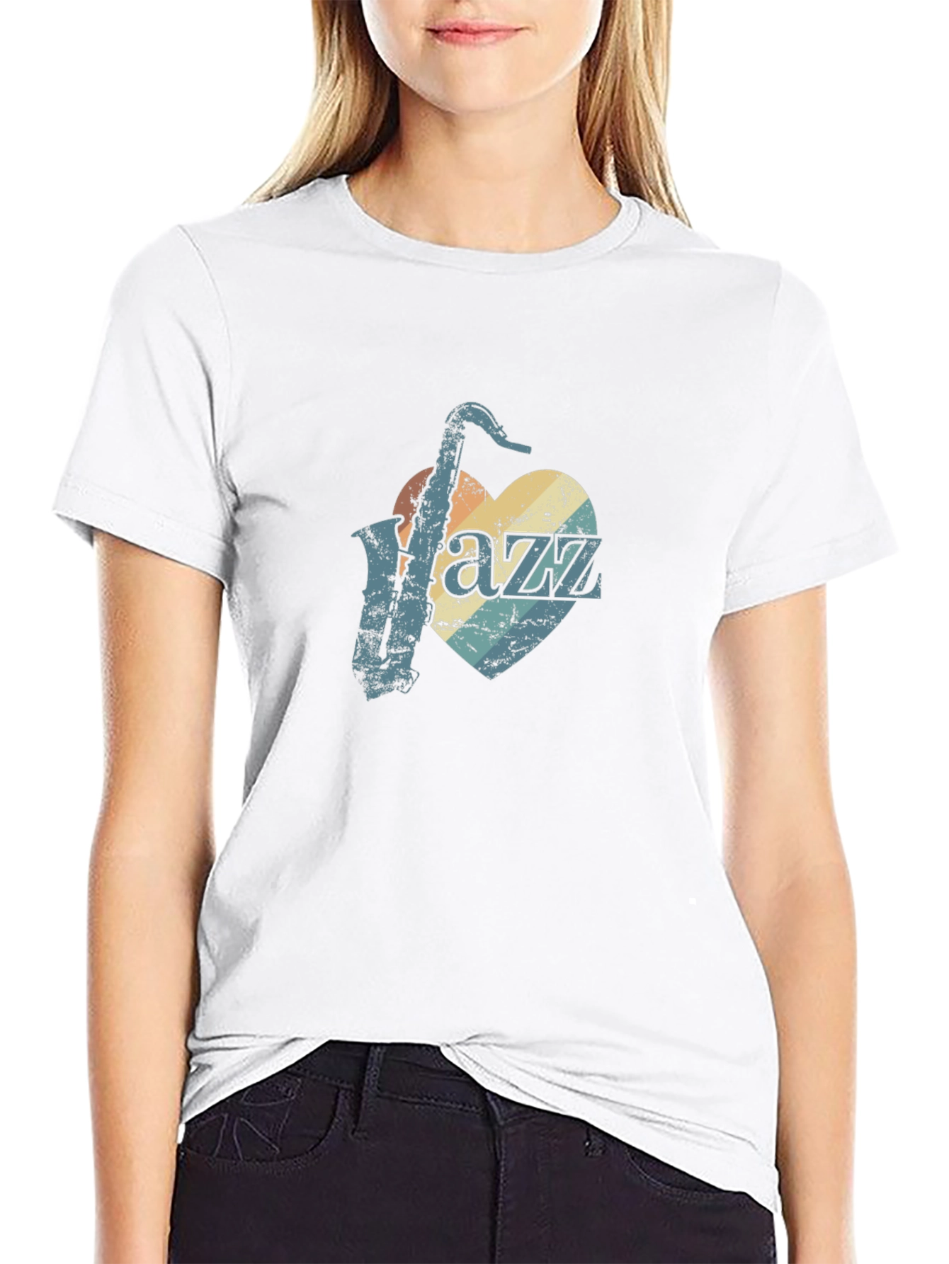 Black Vintage Jazz Saxophone Heart Graphic Tee - Black view 9