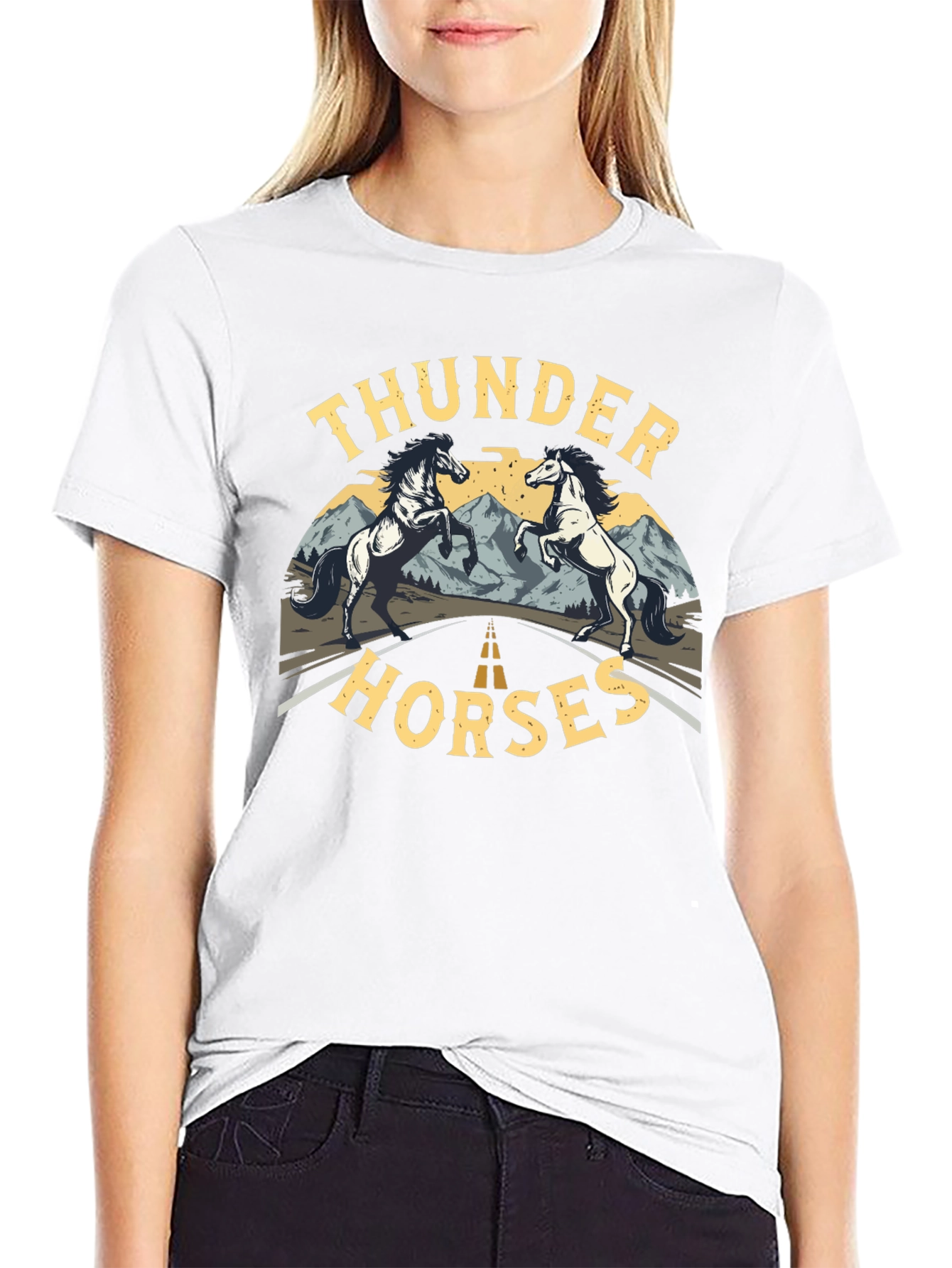 Black Thunder Horses Black Graphic T-Shirt view 9