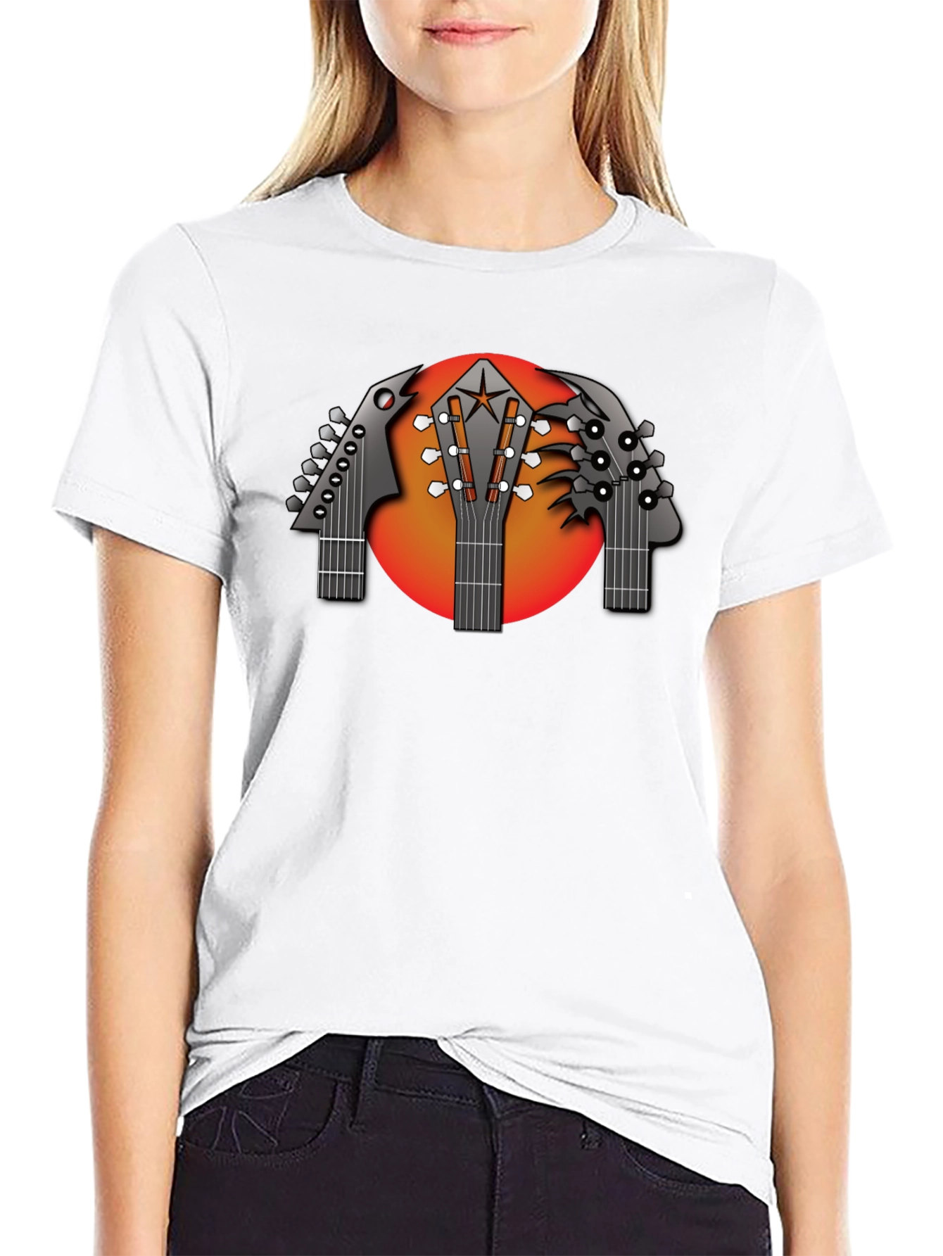 Black Guitar Headstock Graphic Black T-Shirt view 9