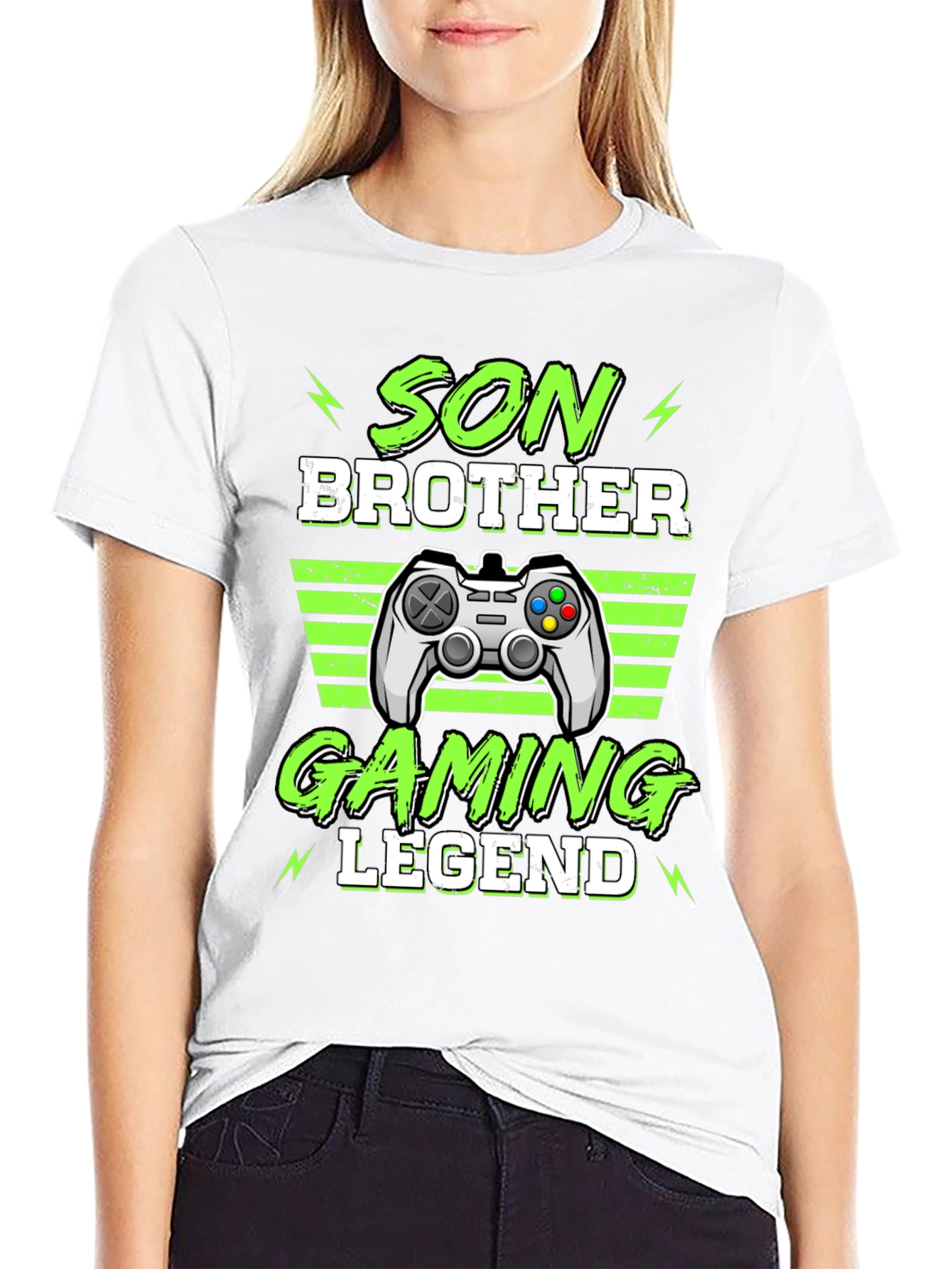 Black Son Brother Gaming Legend Black T-Shirt view 9