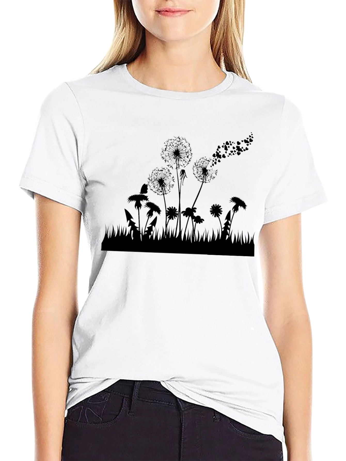 Black Dandelion Field Graphic Tee - Black Cotton Casual Shirt view 9