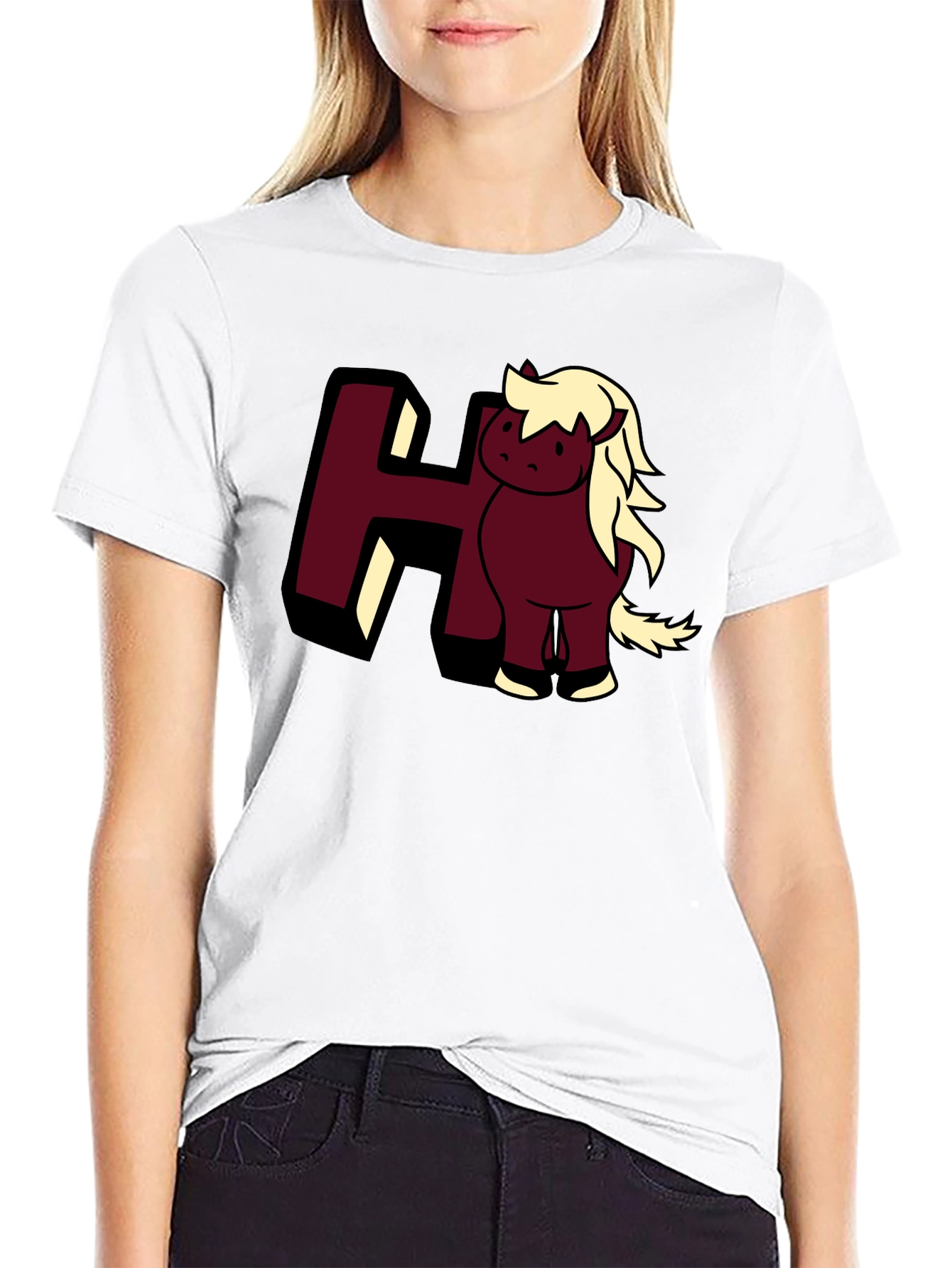 Black Cartoon Horse Tee: Cute Animal Graphic T-Shirt view 9