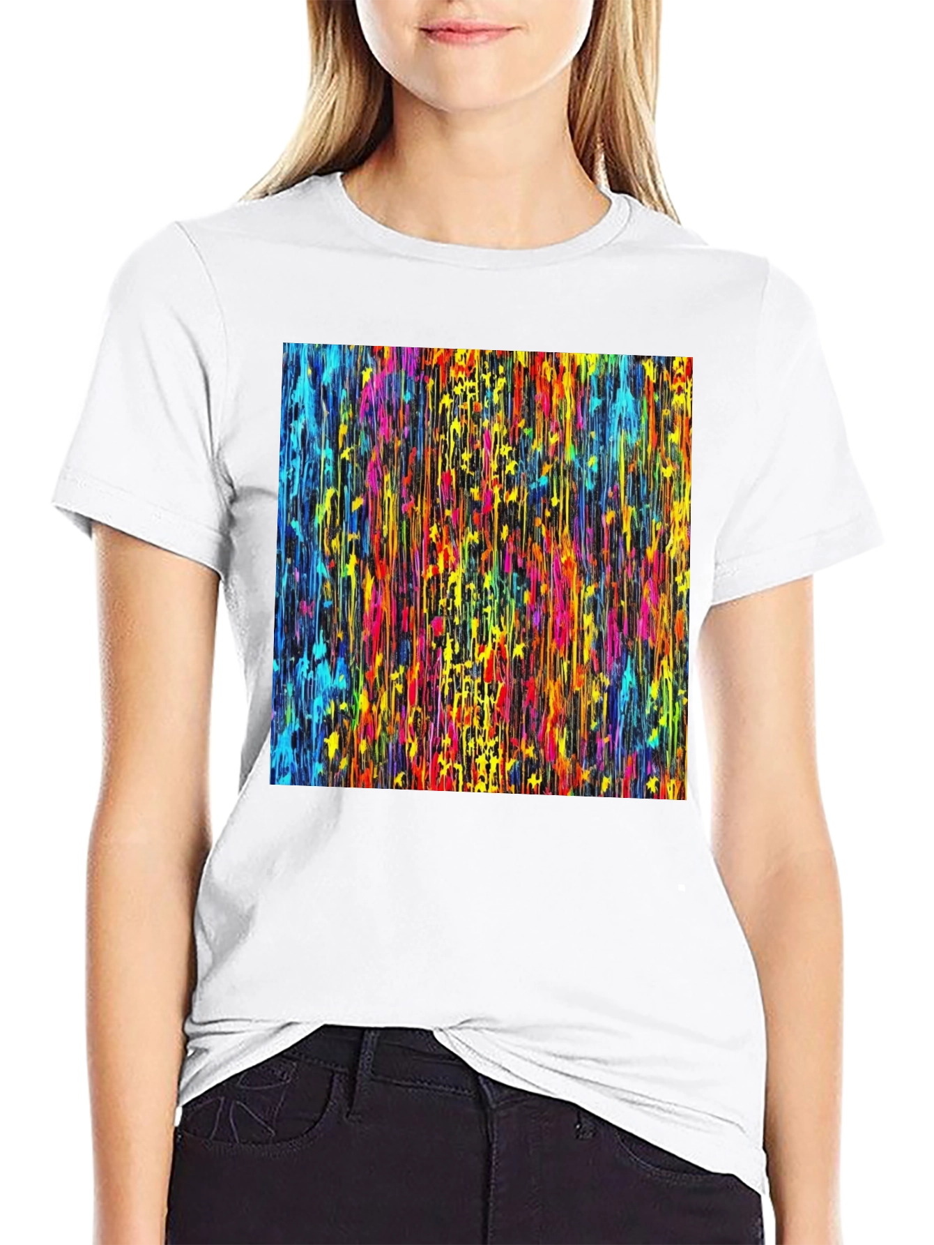 Black Vibrant Dripping Paint Graphic Tee - Artsy Black T-Shirt view 9