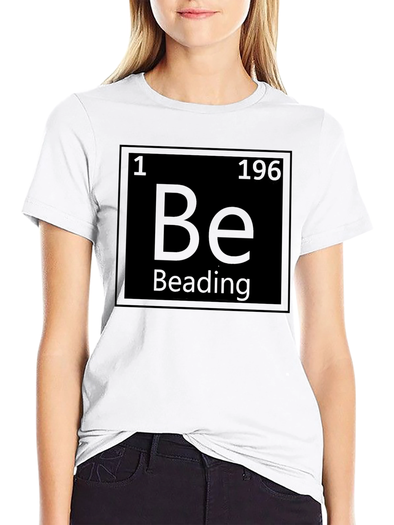 Black Beading T-Shirt - Chemistry Periodic Table Element Style view 9
