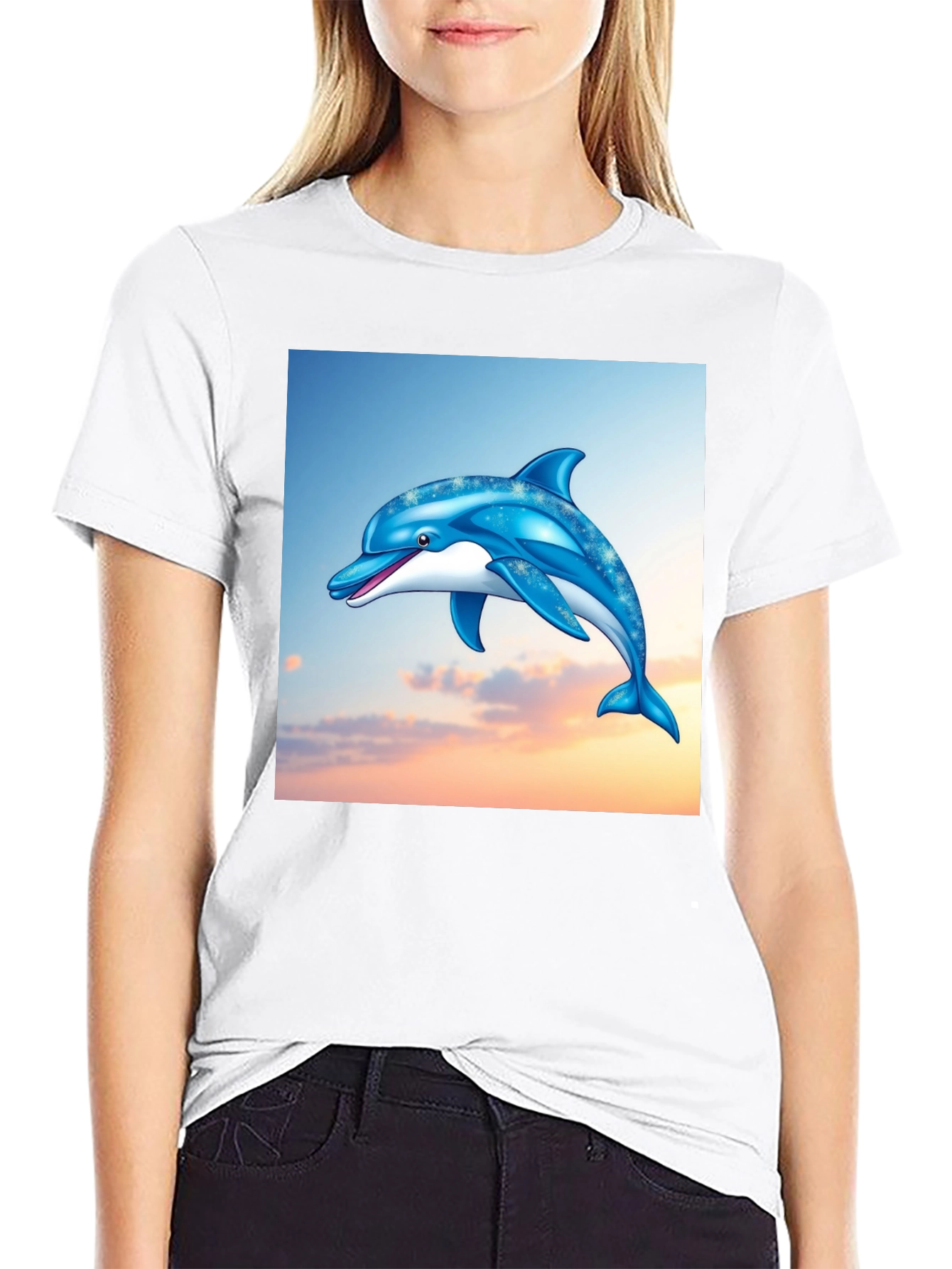 Black Dolphin Graphic Print Black T-Shirt view 9