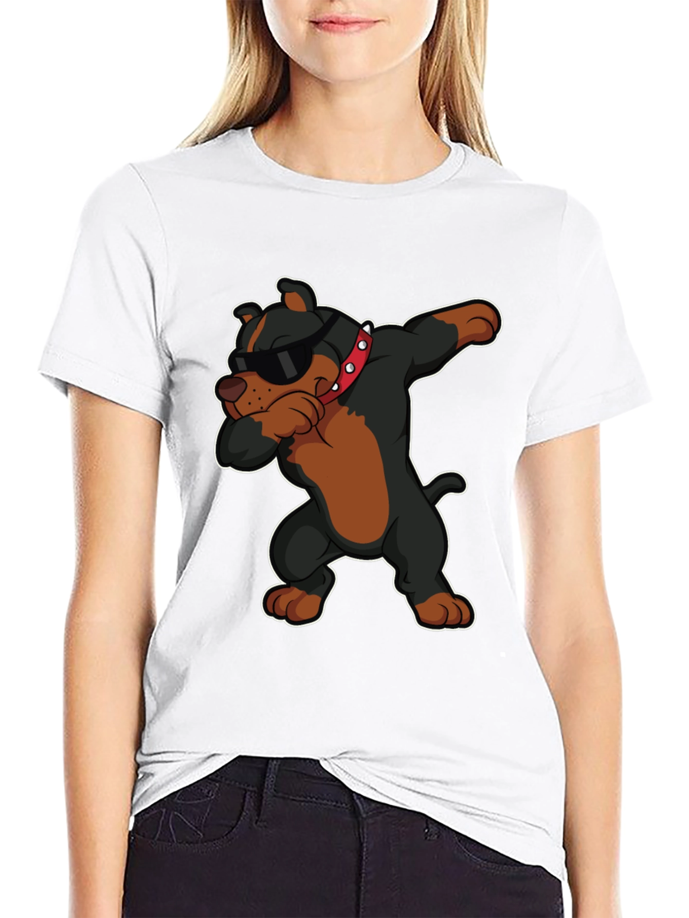 Black Dabbing Dog Graphic Tee - Cool Pup Design T-Shirt view 9