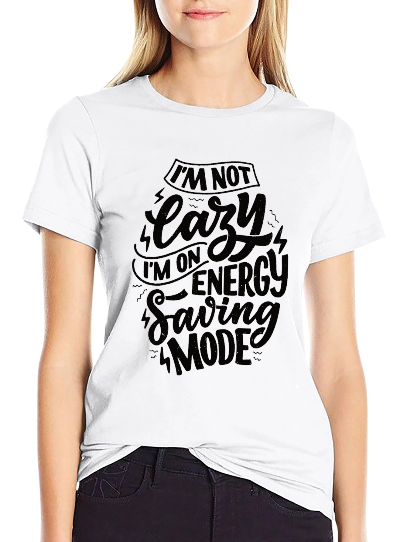 Black I'm Not Lazy Energy Saving Mode Black T-Shirt view 9