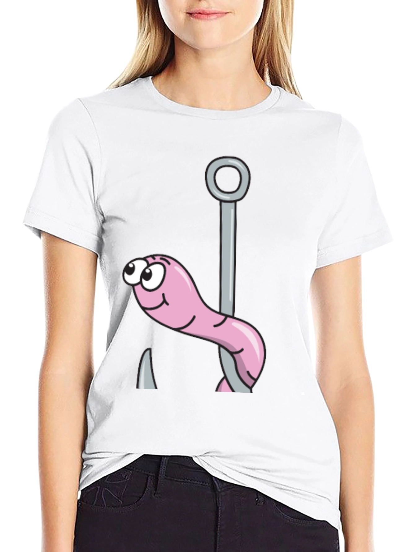 Black Cartoon Worm & Hook Tee view 9