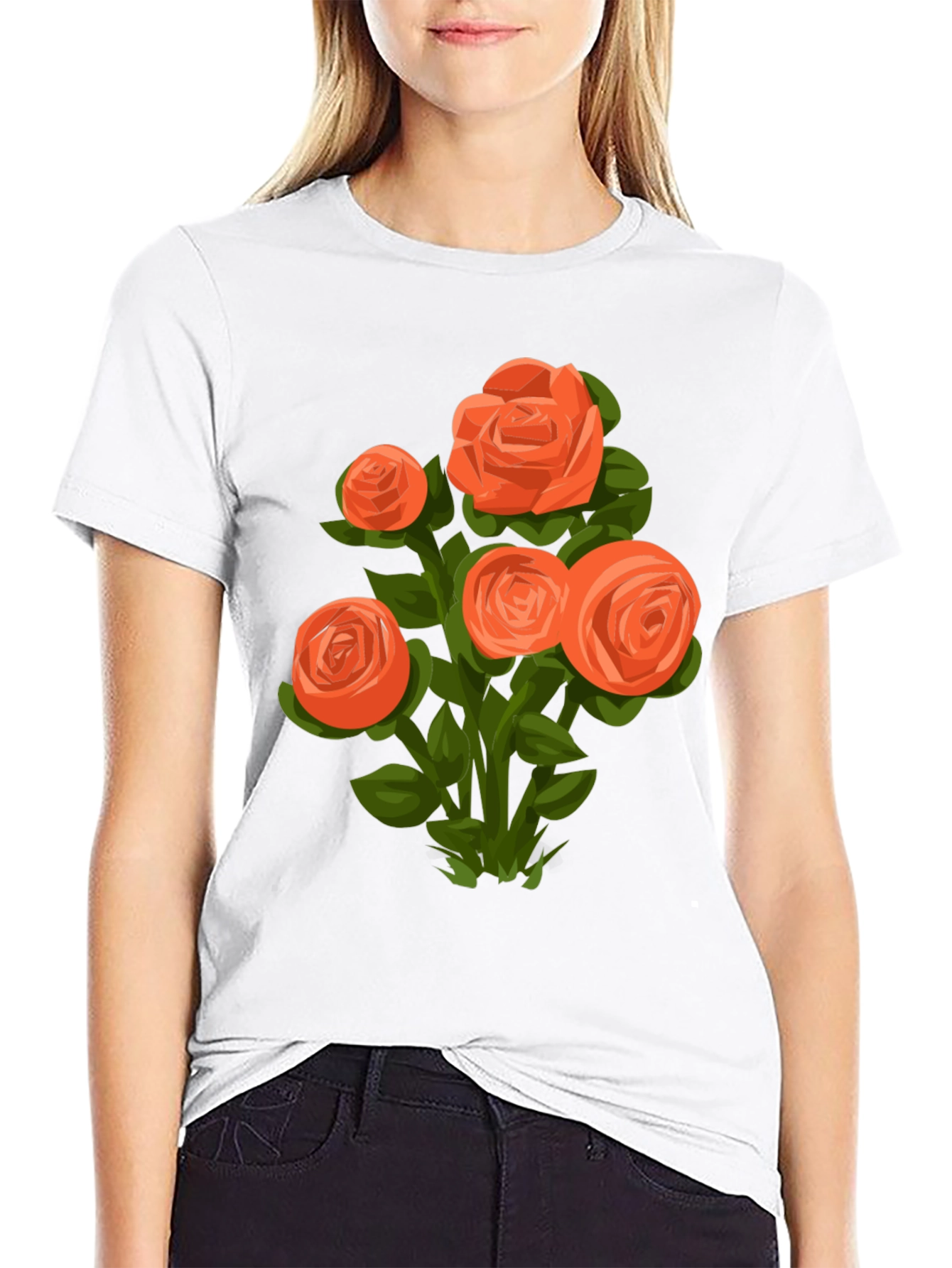 Black Floral Graphic Tee - Orange Rose Bouquet view 9
