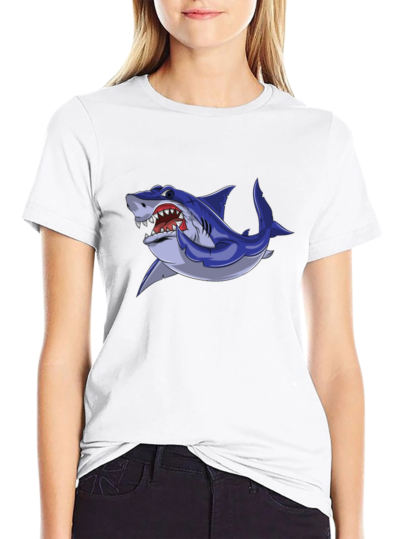Black Cool Shark Graphic Tee - Black Cotton Blend view 9