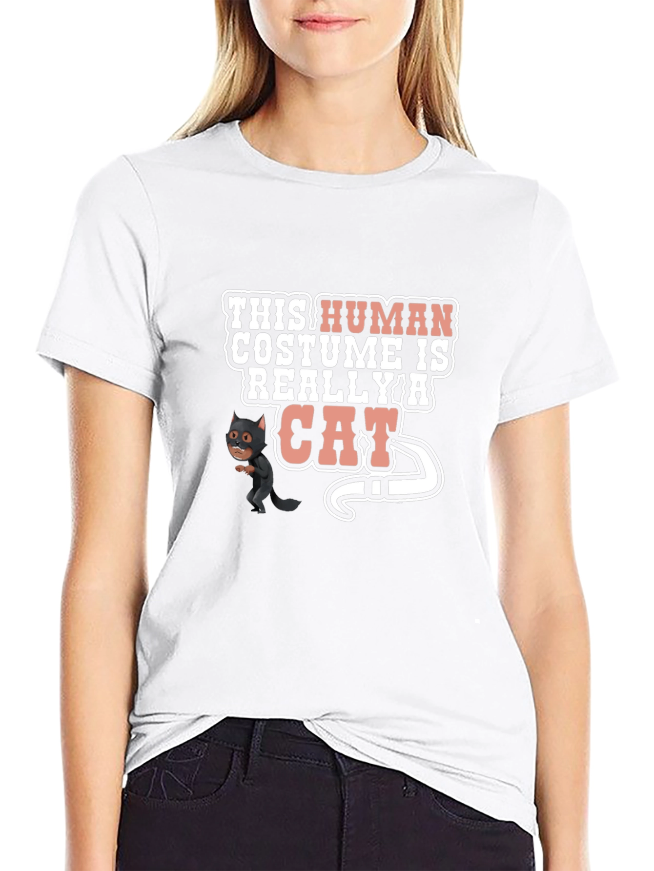 Black Human Costume Really Cat Funny Black T-Shirt view 9