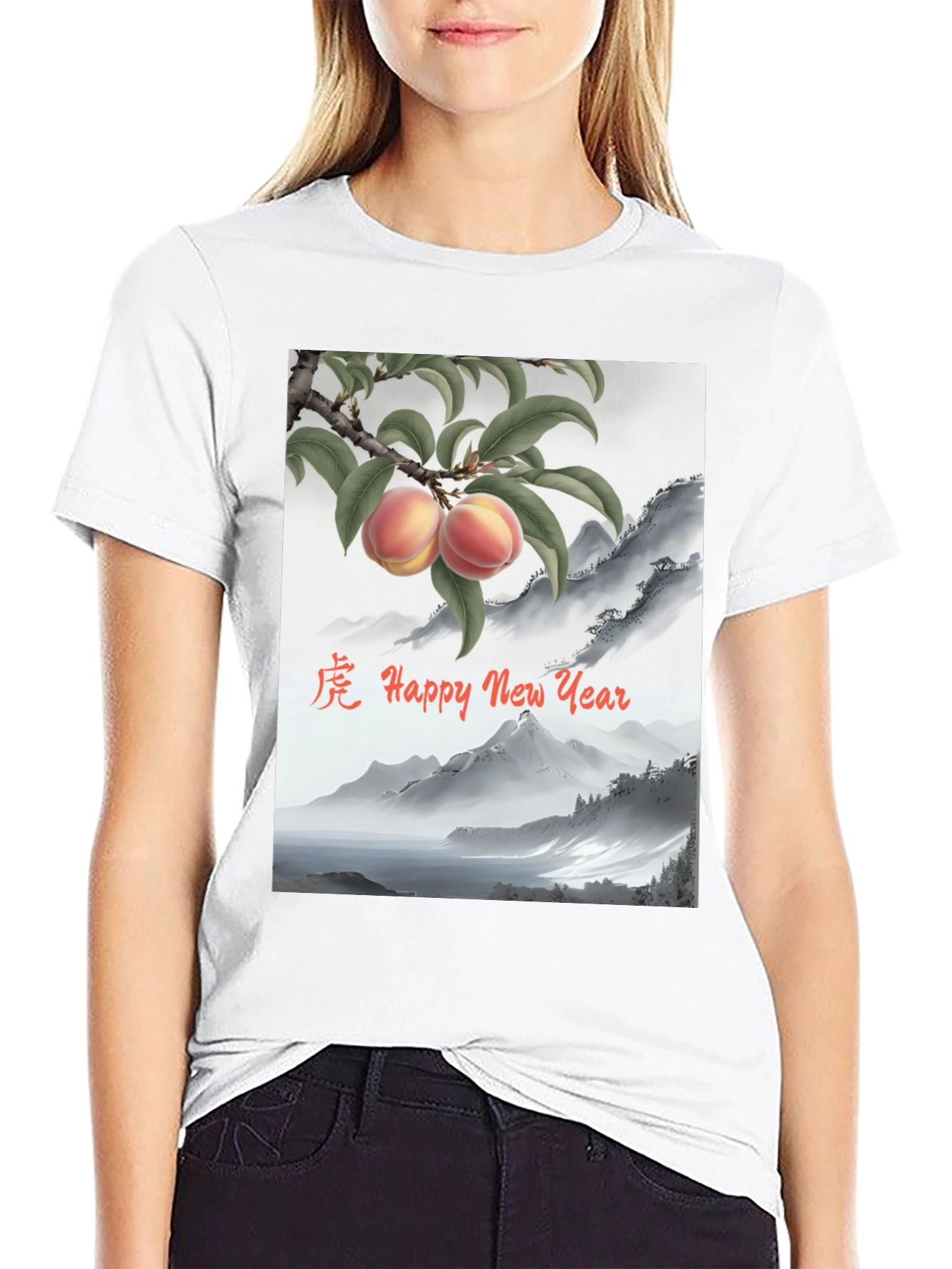 Black Chinese New Year Peach T-Shirt - Black view 9