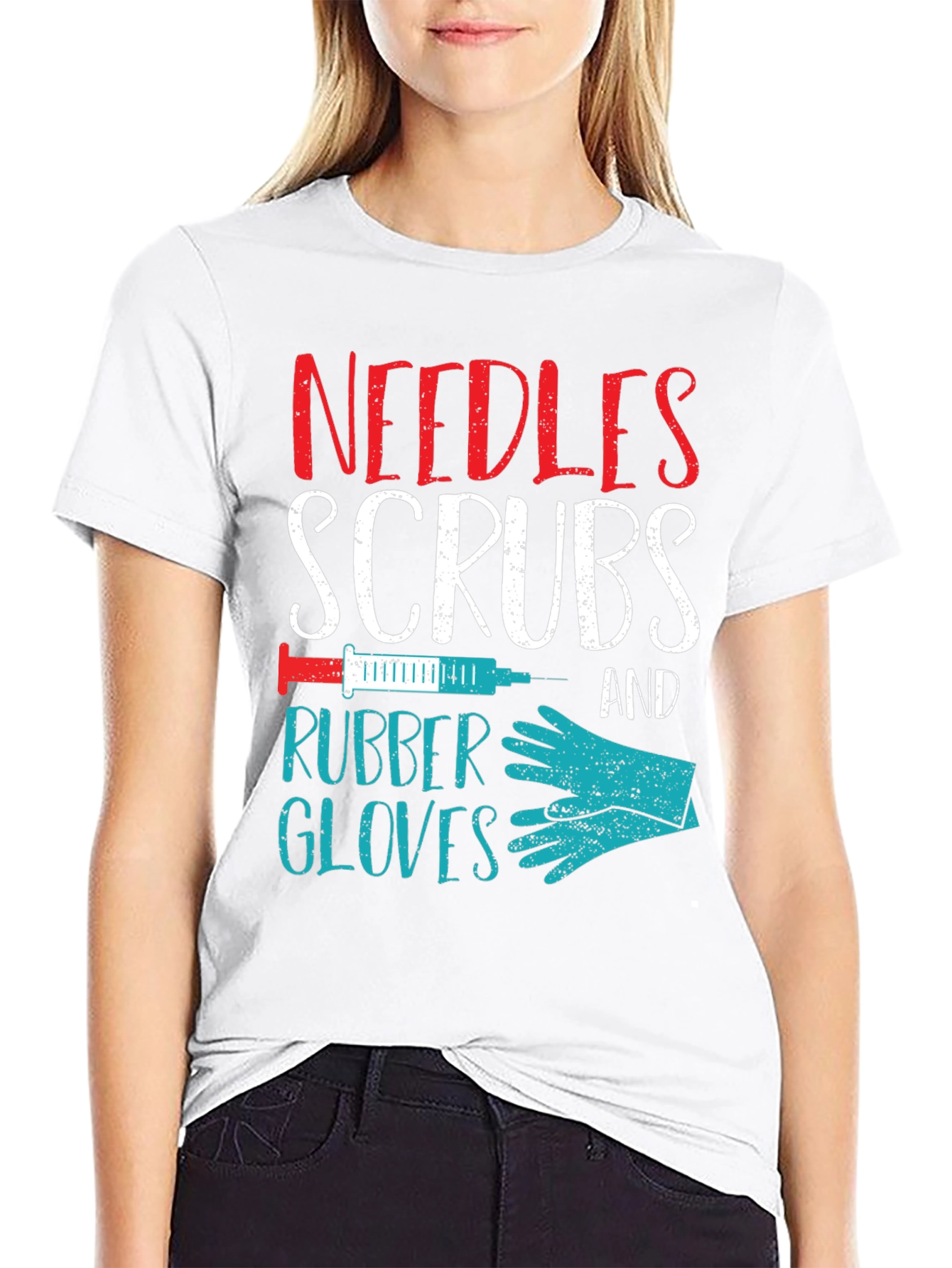 Black Needles Scrubs & Rubber Gloves Nurse T-Shirt view 9