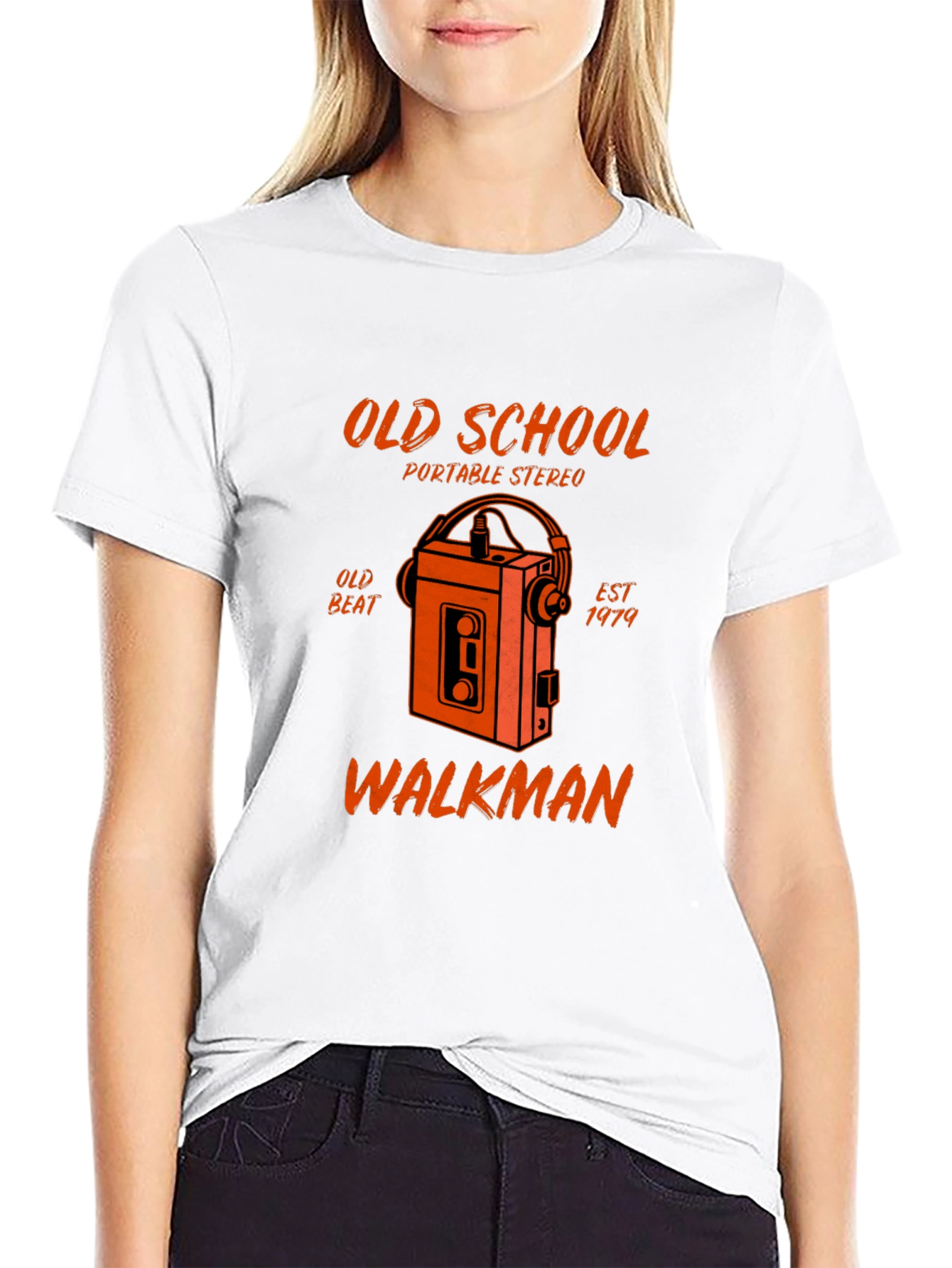 Black Old School Walkman T-Shirt - Retro Portable Stereo view 9