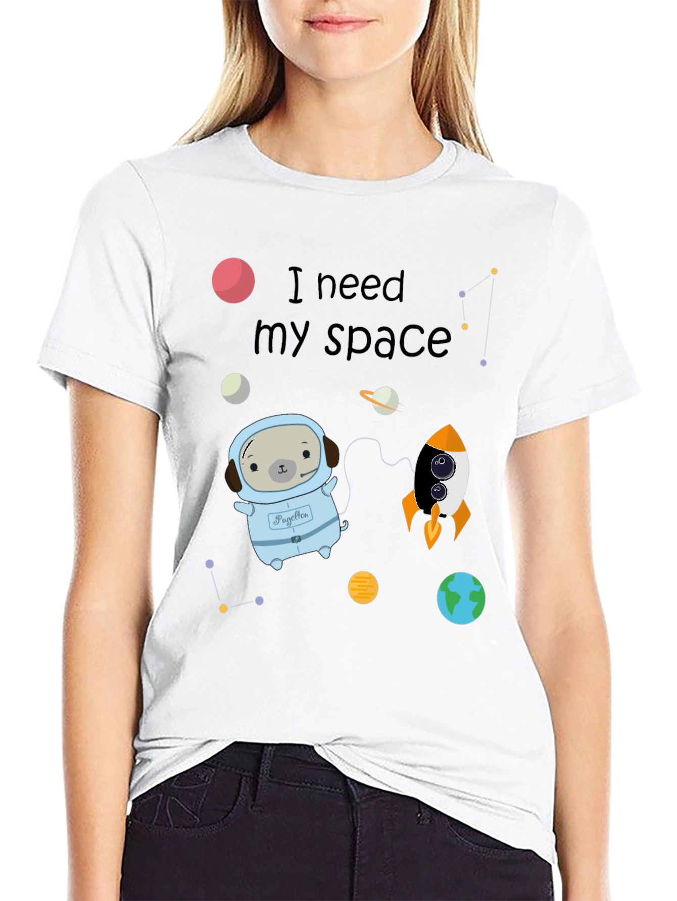 Black I Need My Space Pug Black T-Shirt view 9