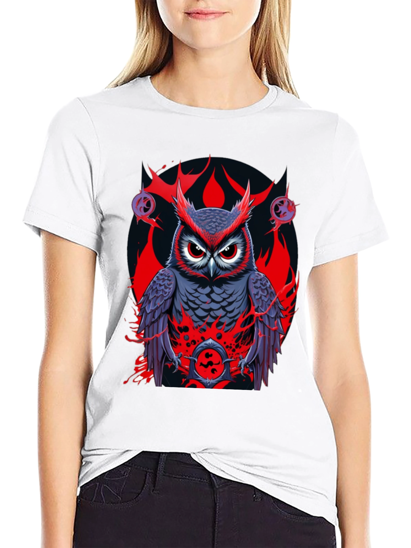 Black Owl Graphic Print Tee - Men's Black T-Shirt view 9