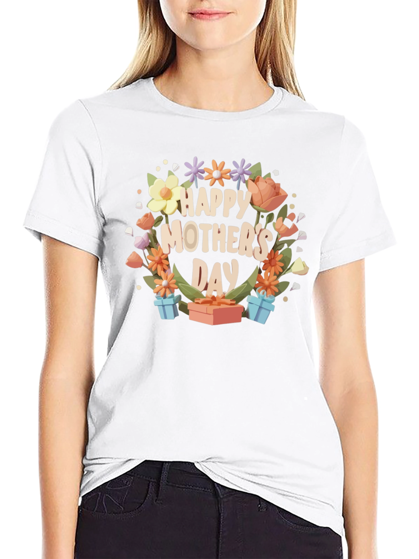 Black Happy Mother's Day Floral T-Shirt view 9