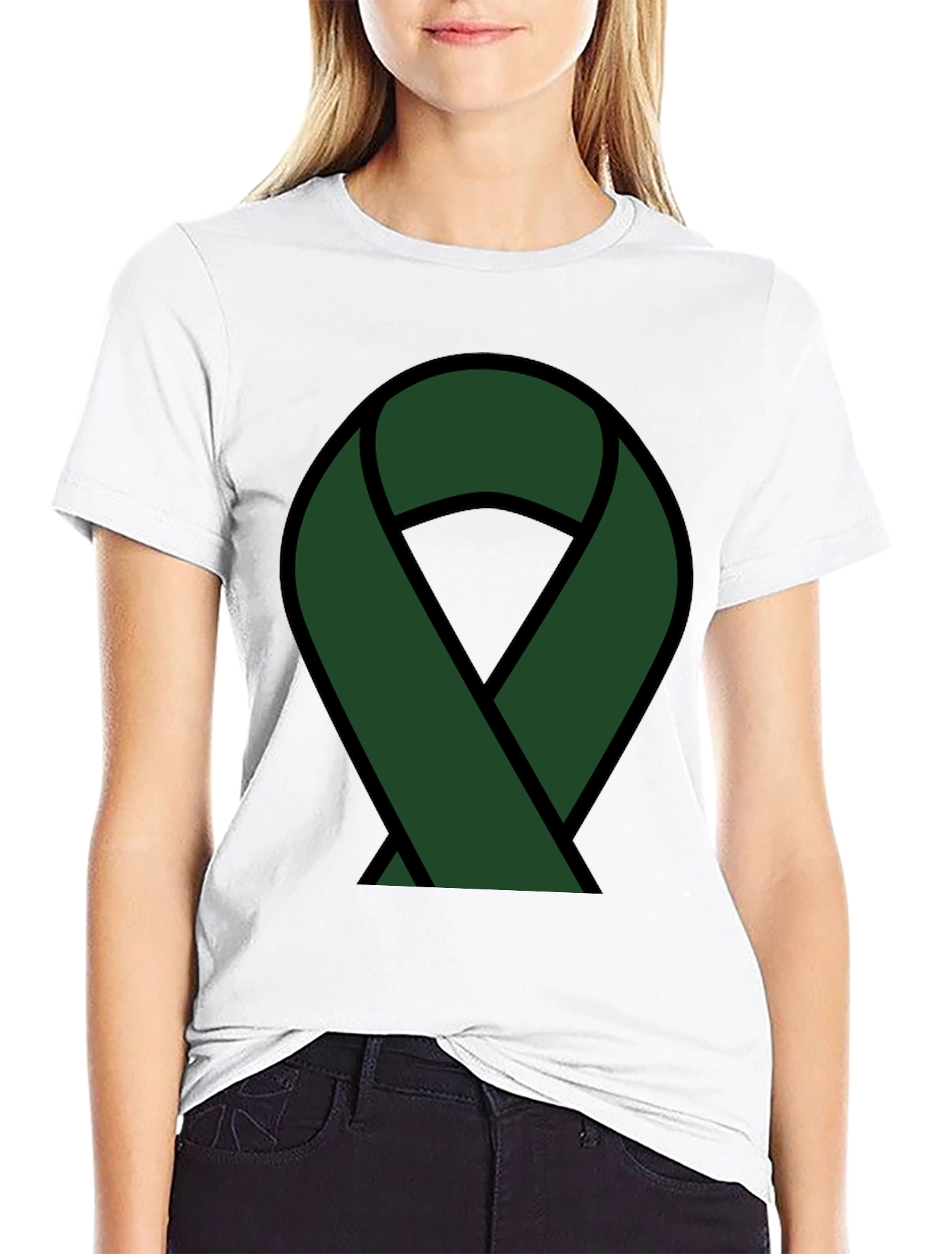 Black Green Ribbon Awareness T-Shirt view 9