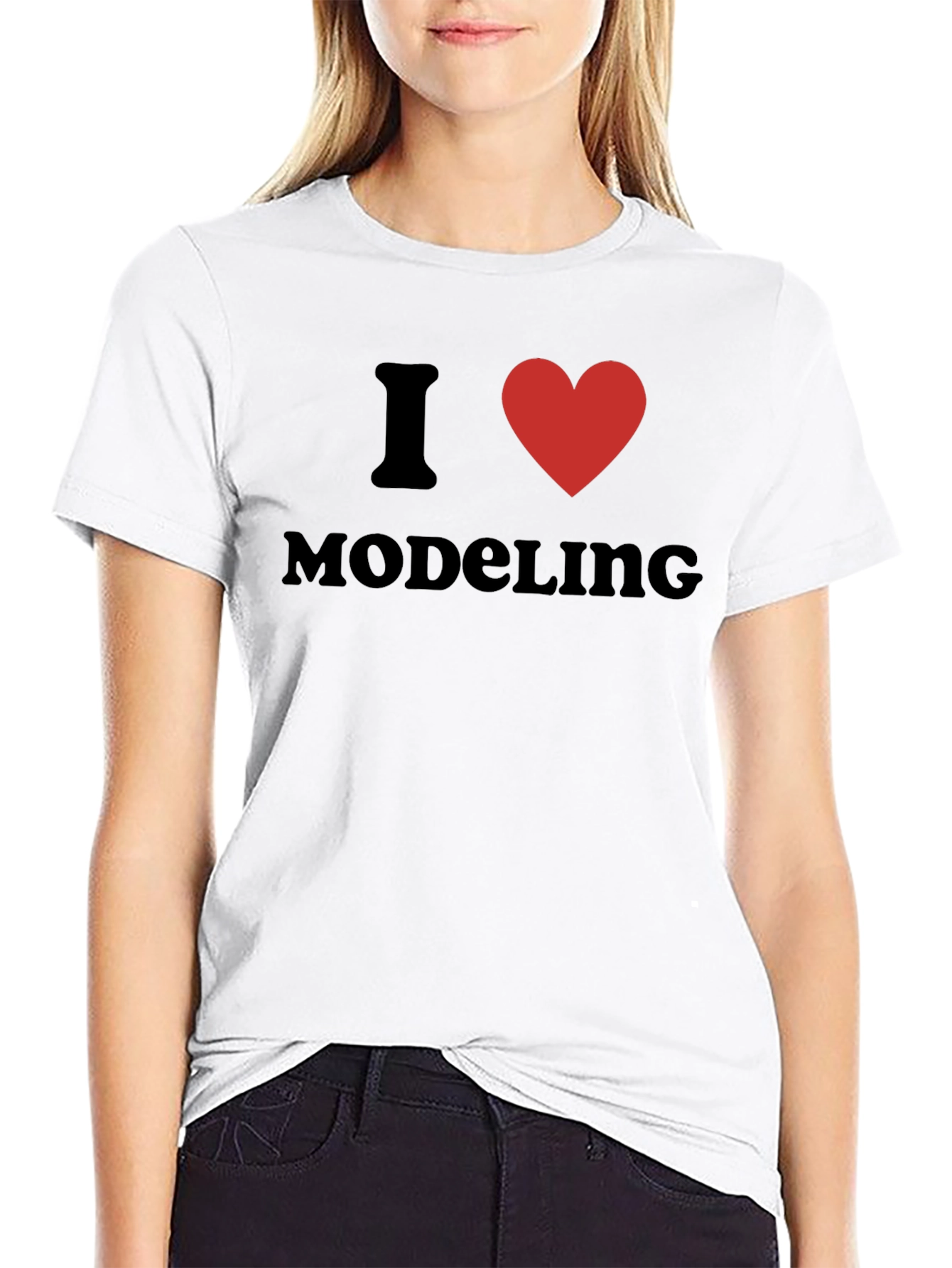 Black I Love Modeling T-Shirt - Black Cotton Crew Neck view 9