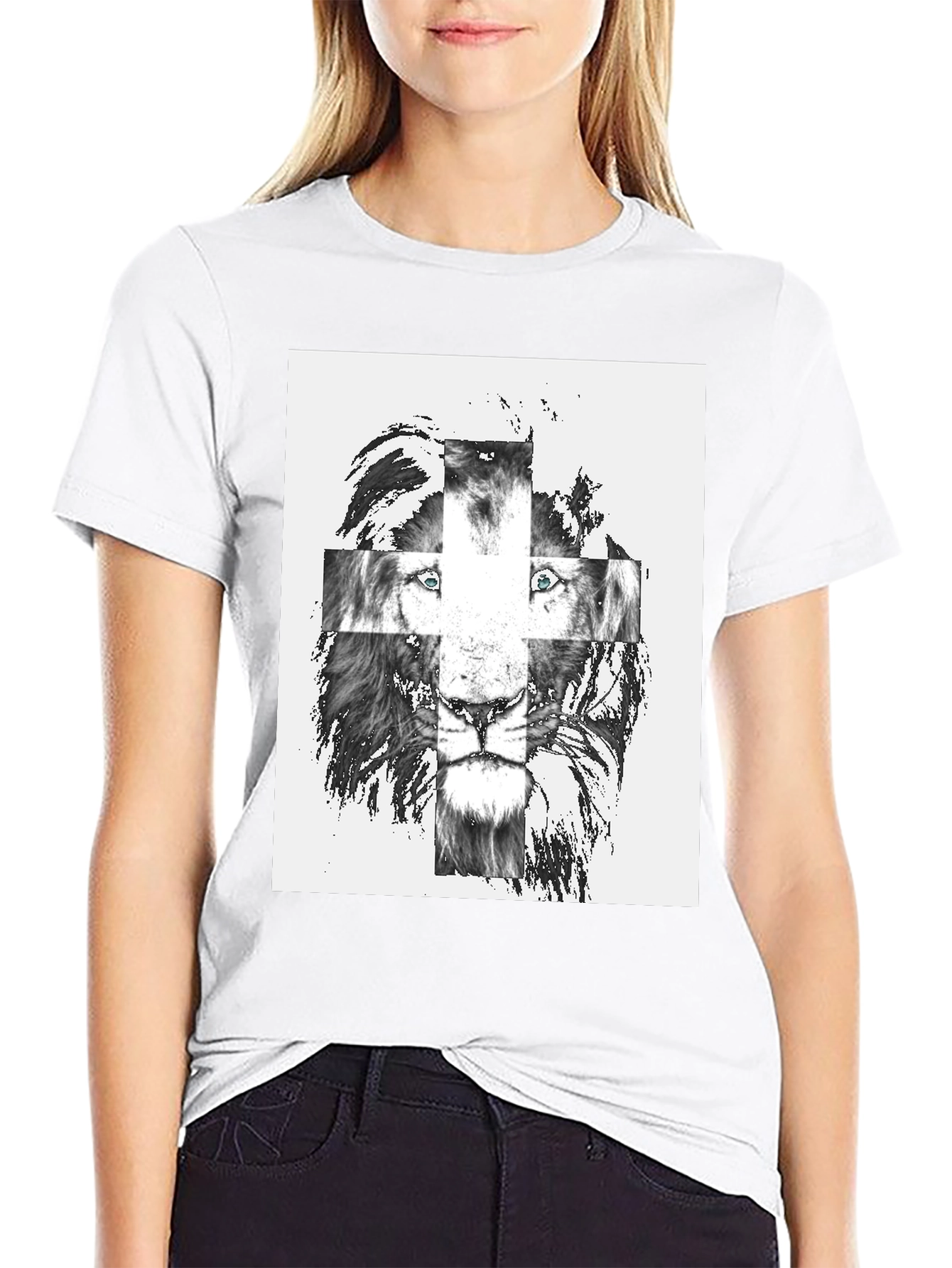 Black Lion Cross Graphic Tee - Men's Black T-Shirt view 9
