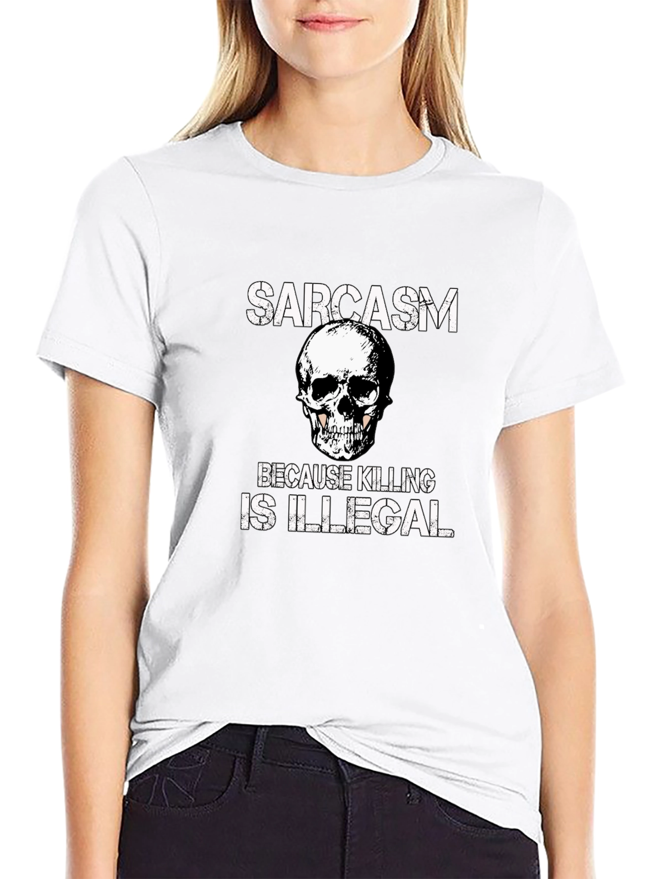 Black Sarcasm Skull Graphic T-Shirt - Funny Novelty Tee view 9