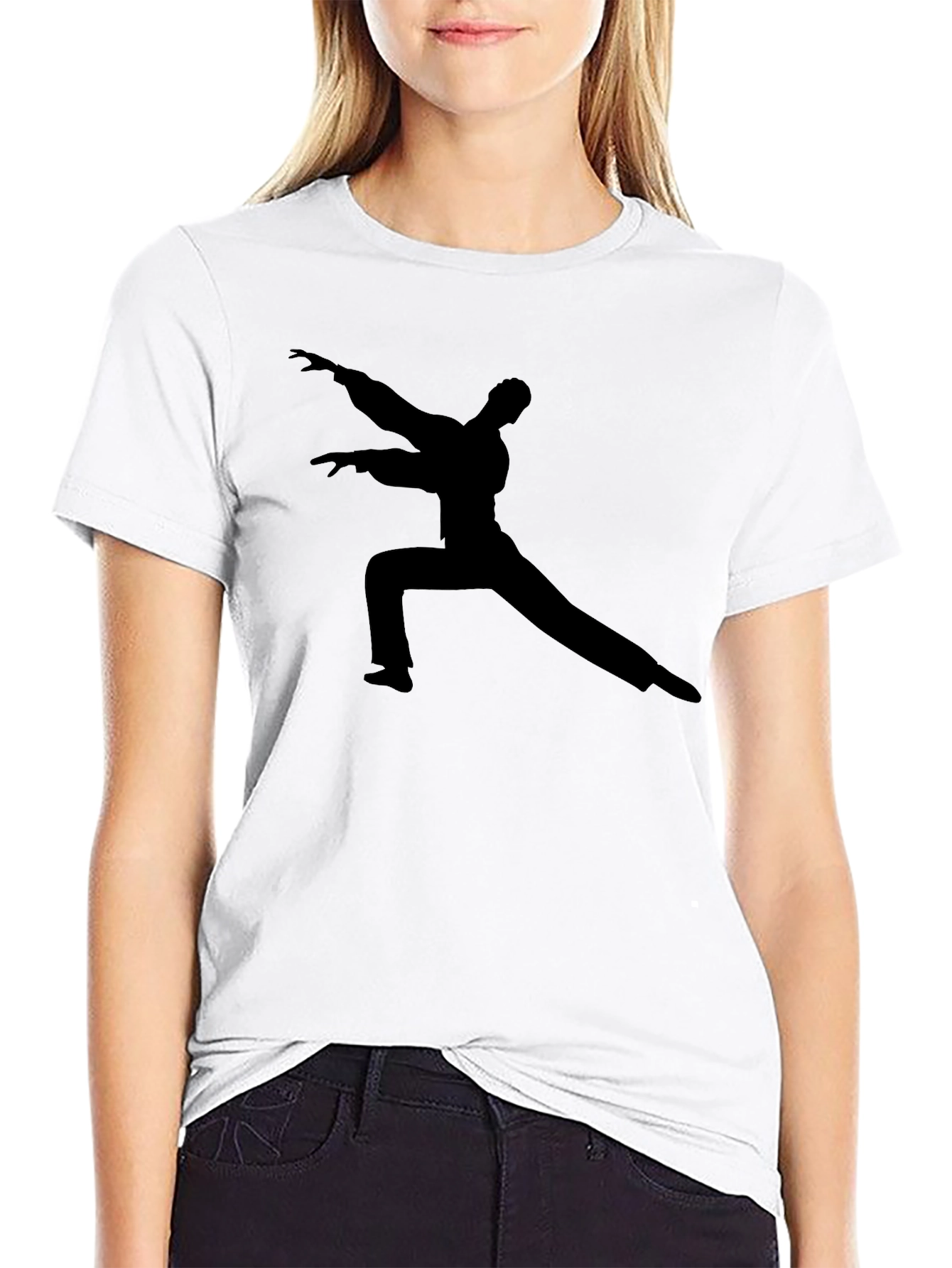 Black Black T-Shirt with Martial Arts Silhouette view 9