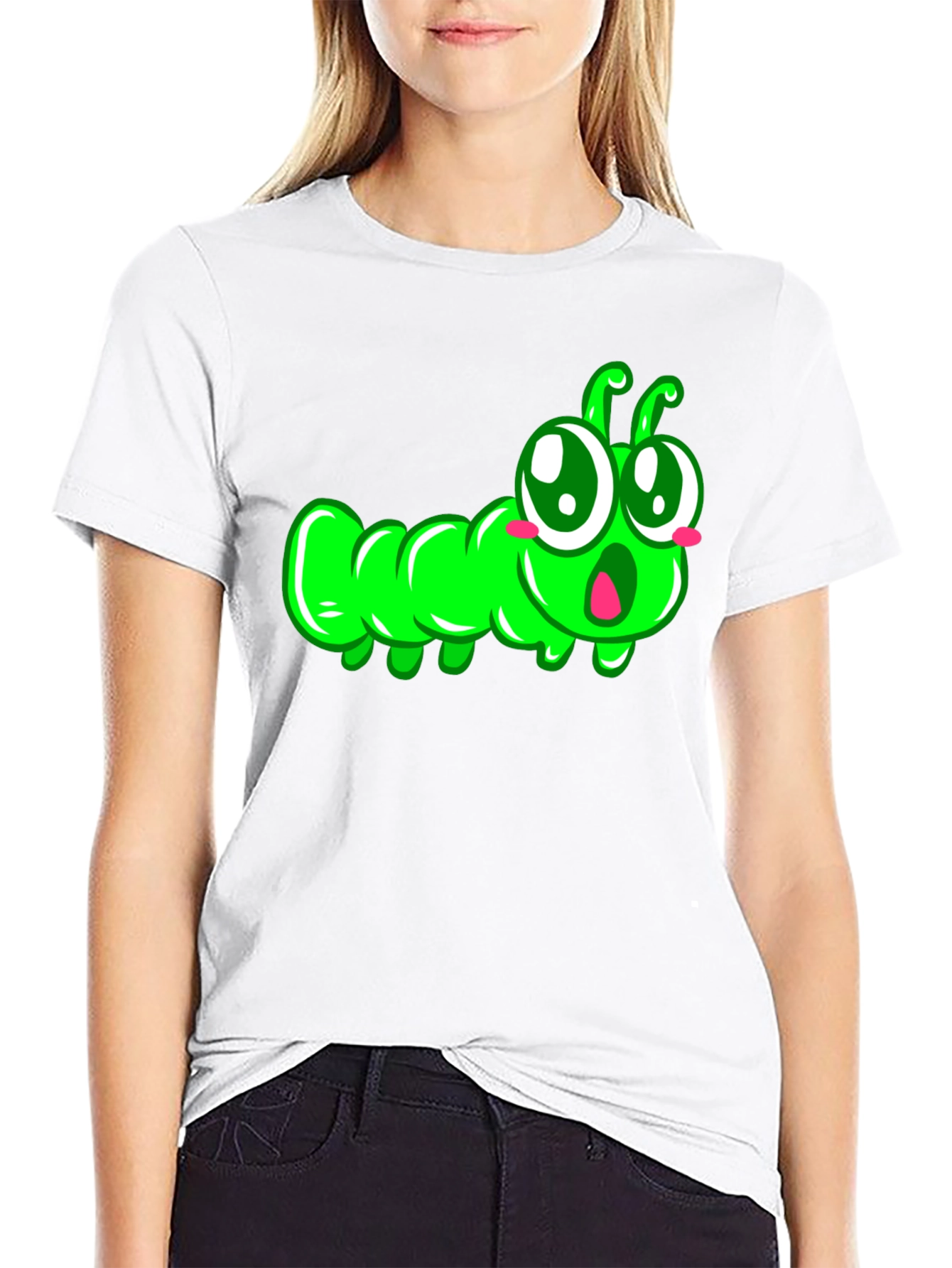 Black Cute Cartoon Caterpillar T-Shirt view 9