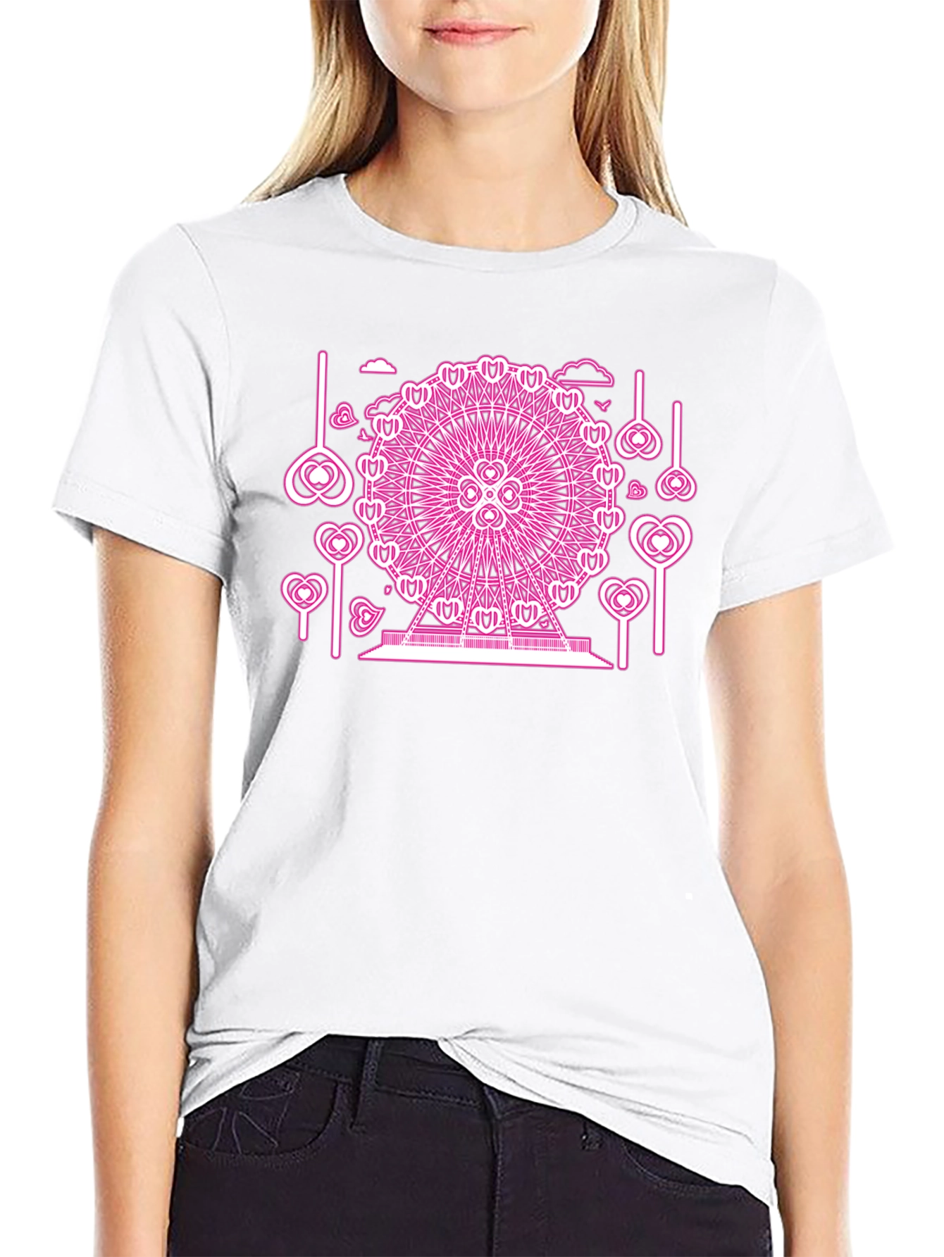 Black Pink Neon Ferris Wheel Graphic Tee view 9