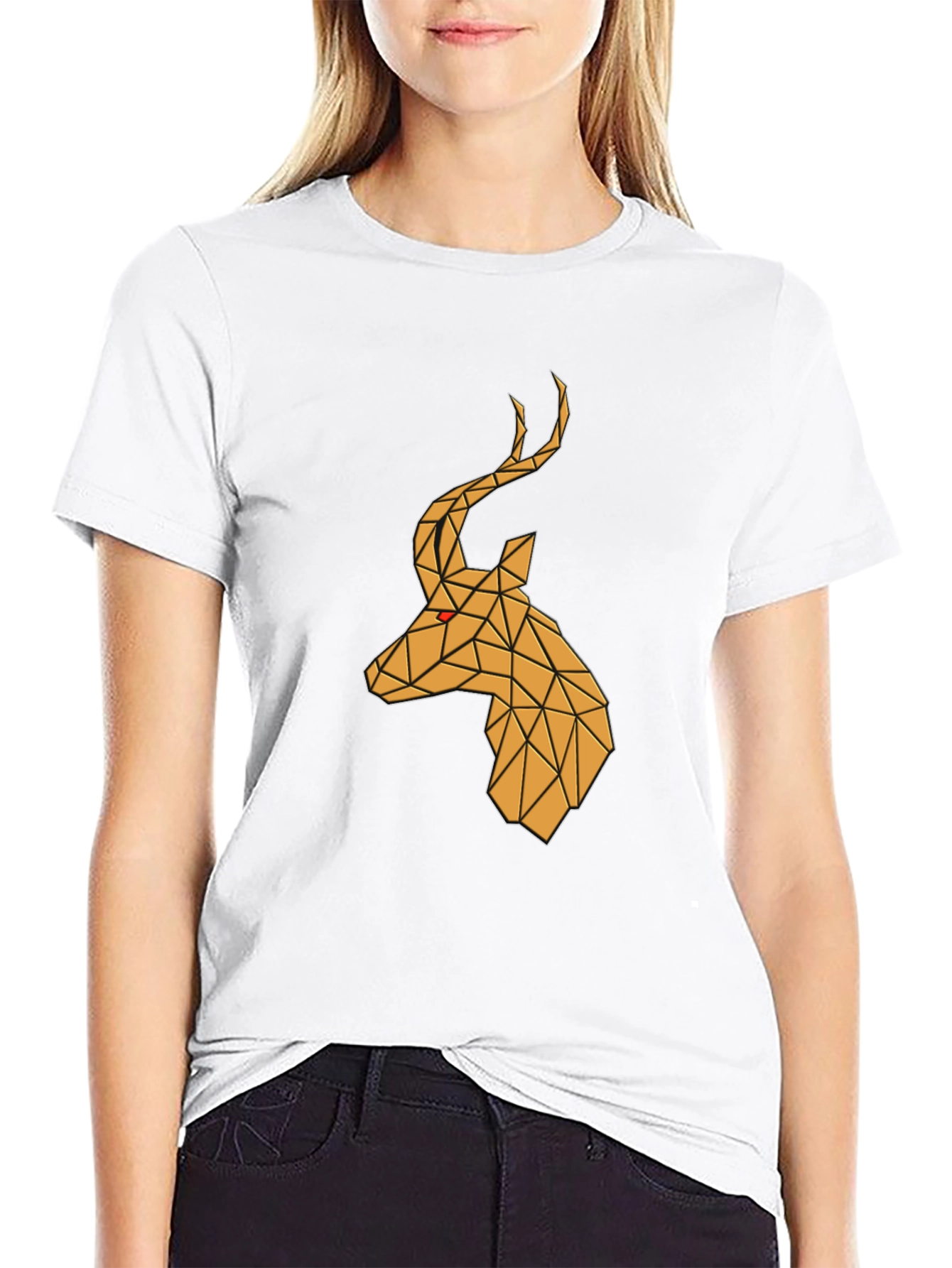 Geometric Deer Head Graphic Tee - Black - 9