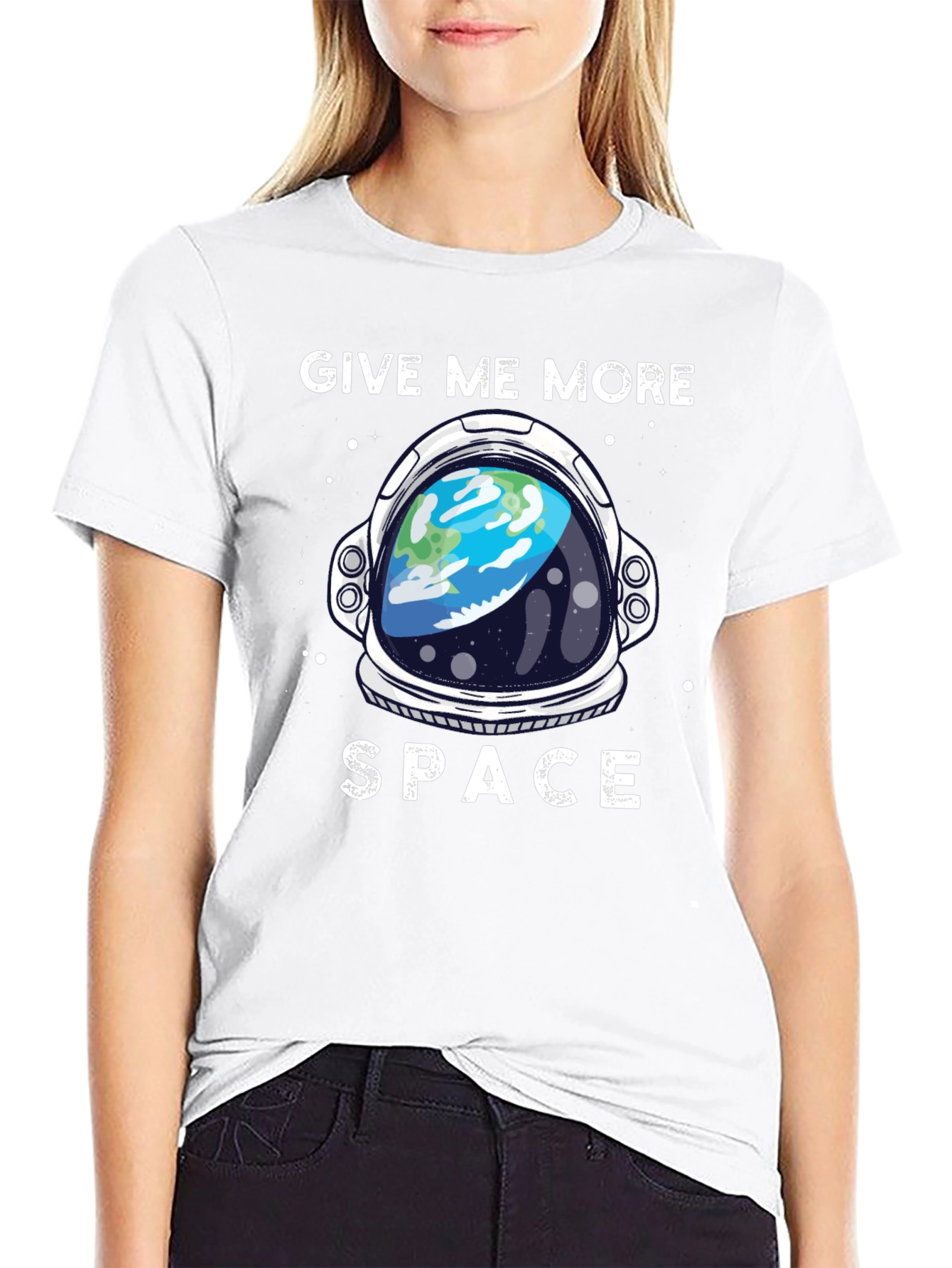 Black Give Me More Space T-Shirt - Astronaut Helmet Earth Design view 9