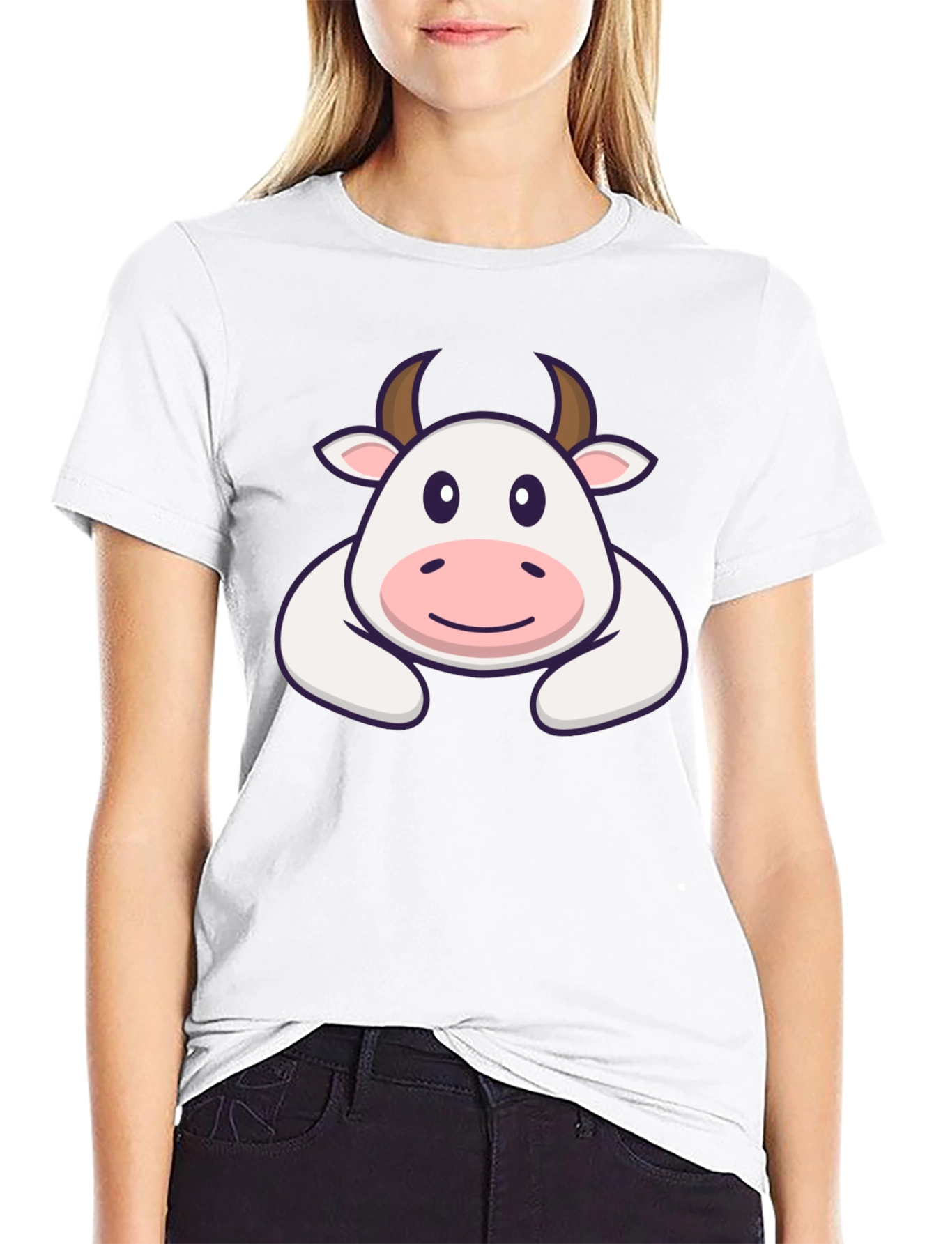 Black Cute Cartoon Cow Graphic T-Shirt - Black view 9