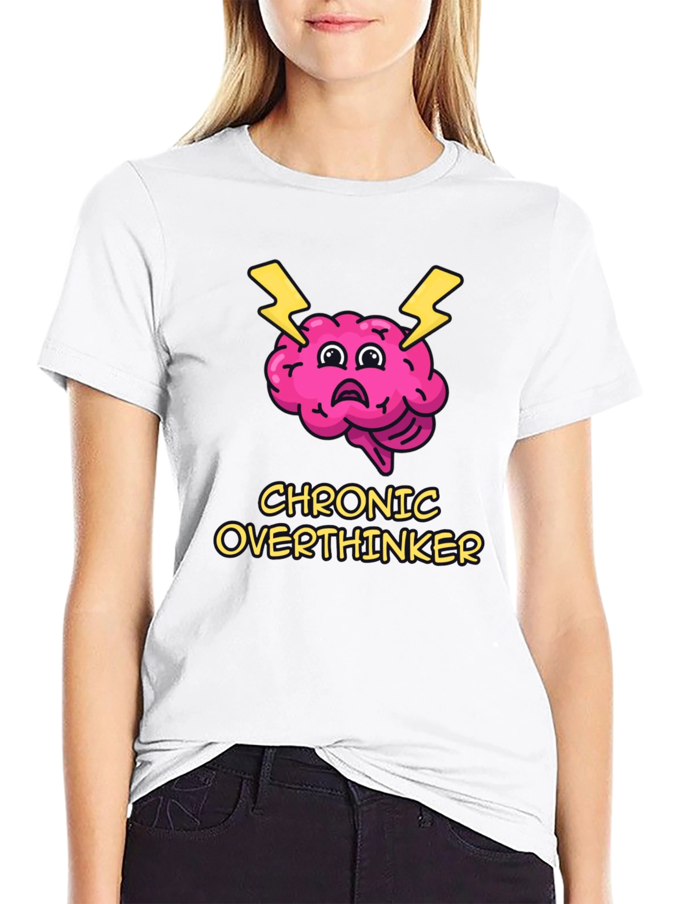 Black Chronic Overthinker Brain T-Shirt - Quirky Graphic Tee view 9