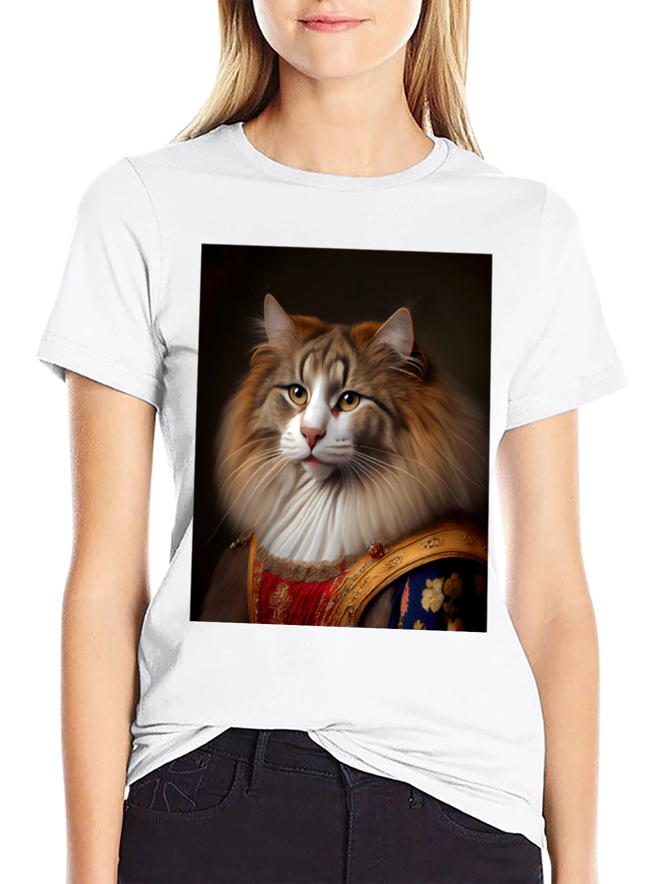 Black Regal Cat Portrait T-Shirt - Unique Design view 9