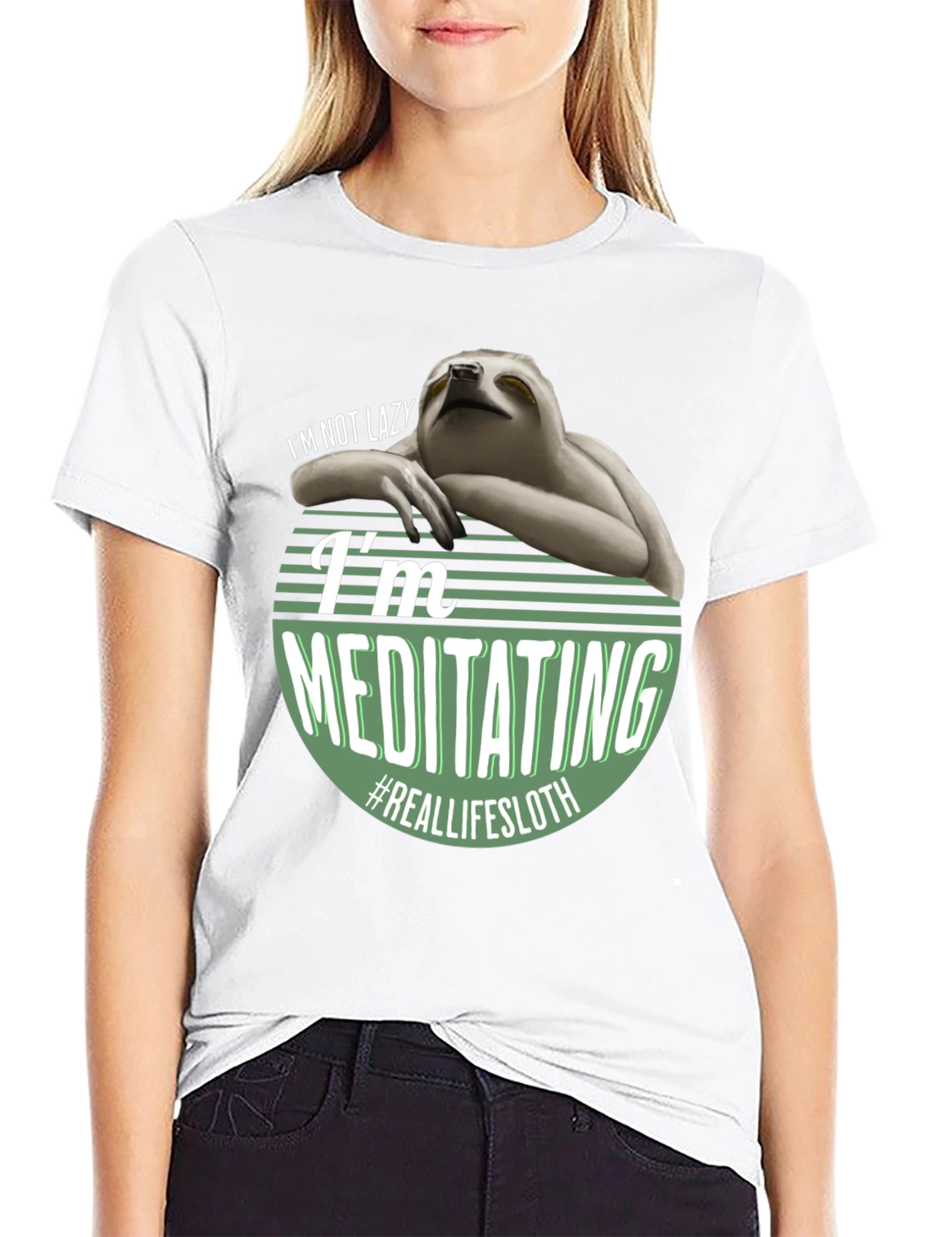 Black Funny Sloth Meditating T-Shirt - Real Life Sloth view 9