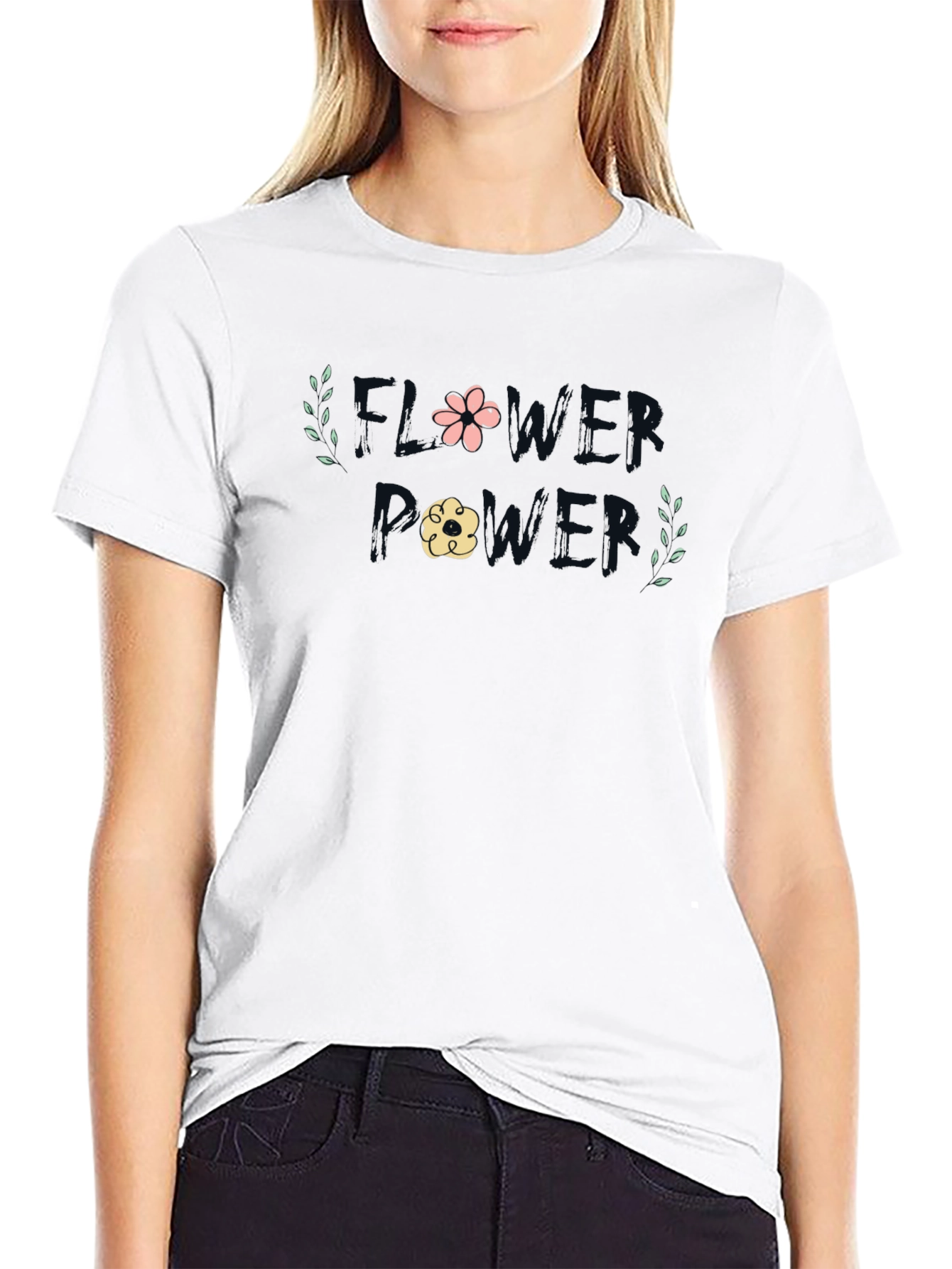 Black Flower Power Graphic Tee - Soft Cotton Blend view 9