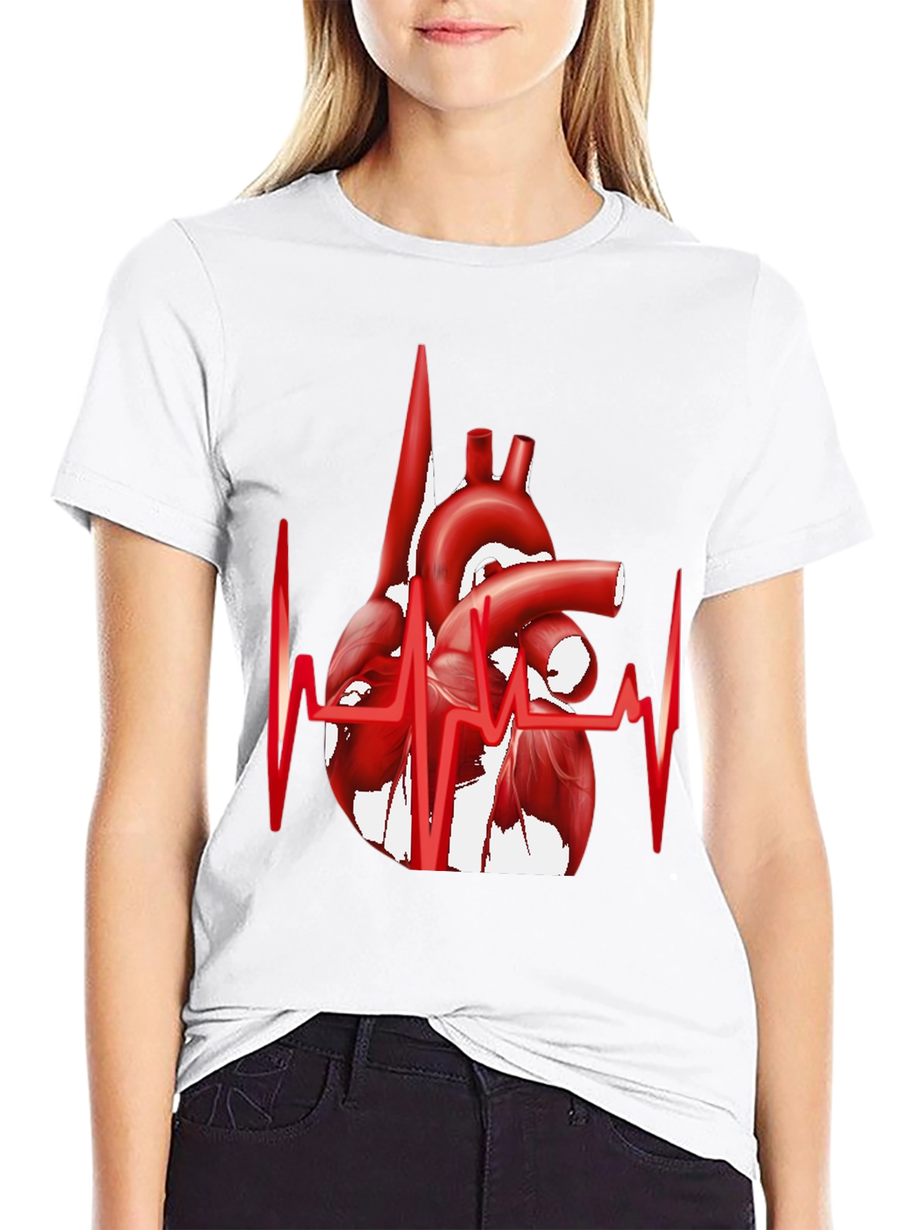 Black Anatomical Heartbeat Graphic Tee - Stylish Medical Apparel view 9
