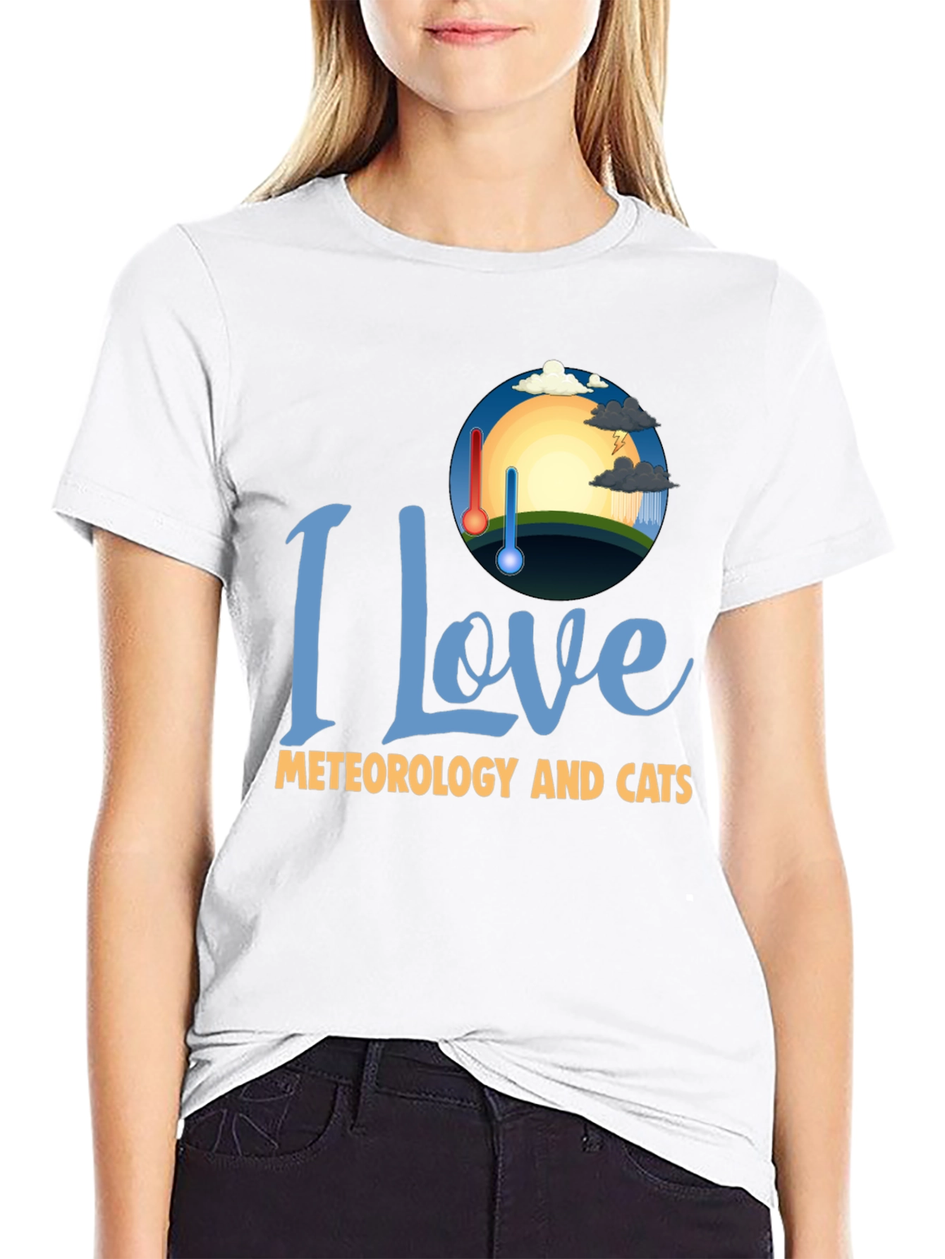Black I Love Meteorology and Cats T-Shirt view 9