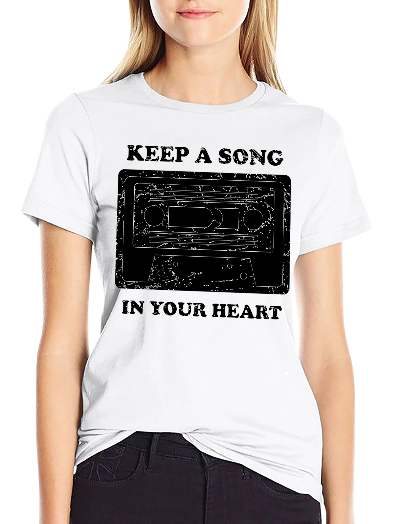 Black Retro Music Cassette T-Shirt - Keep A Song In Your Heart view 9