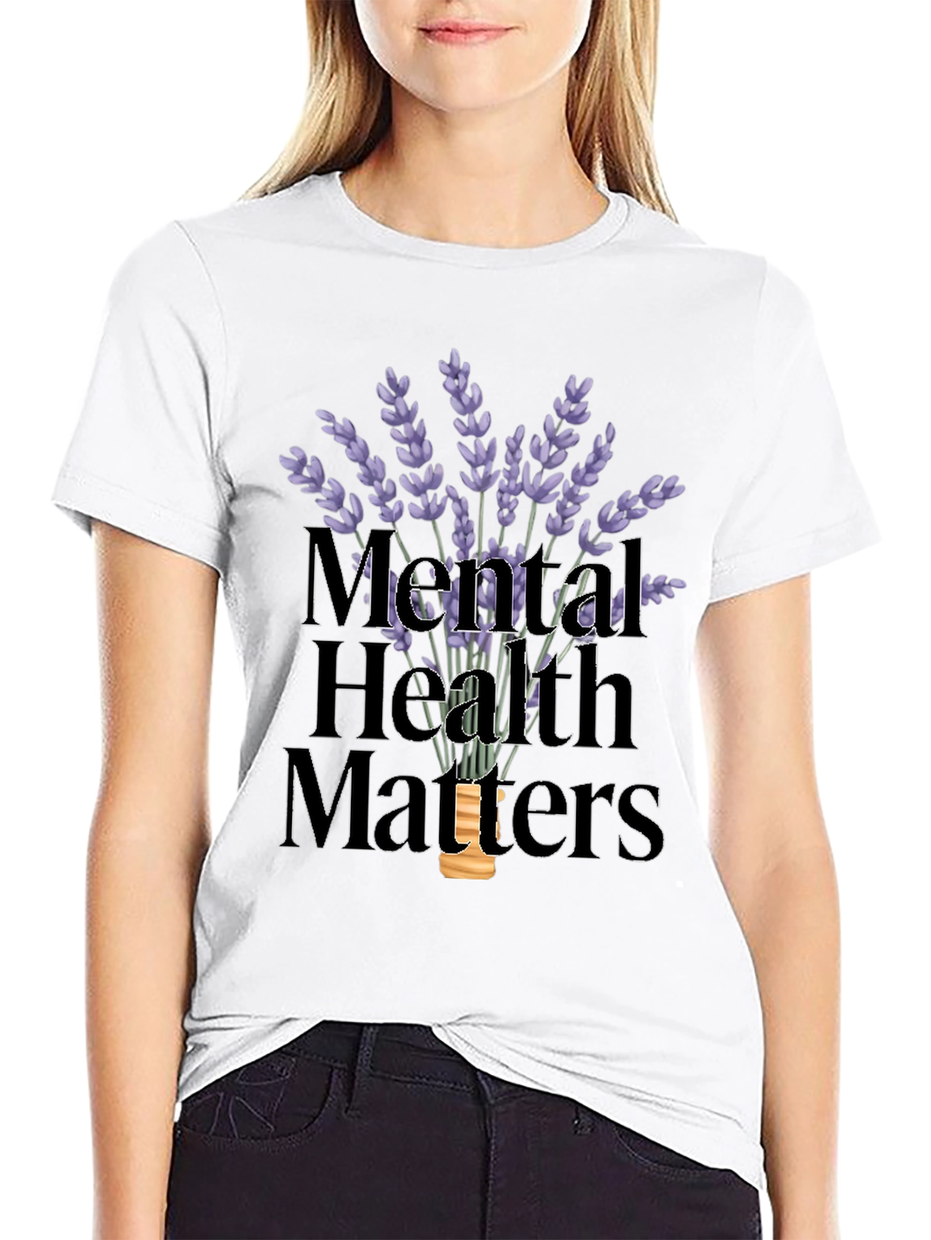 Black Mental Health Matters T-Shirt with Lavender Design view 9