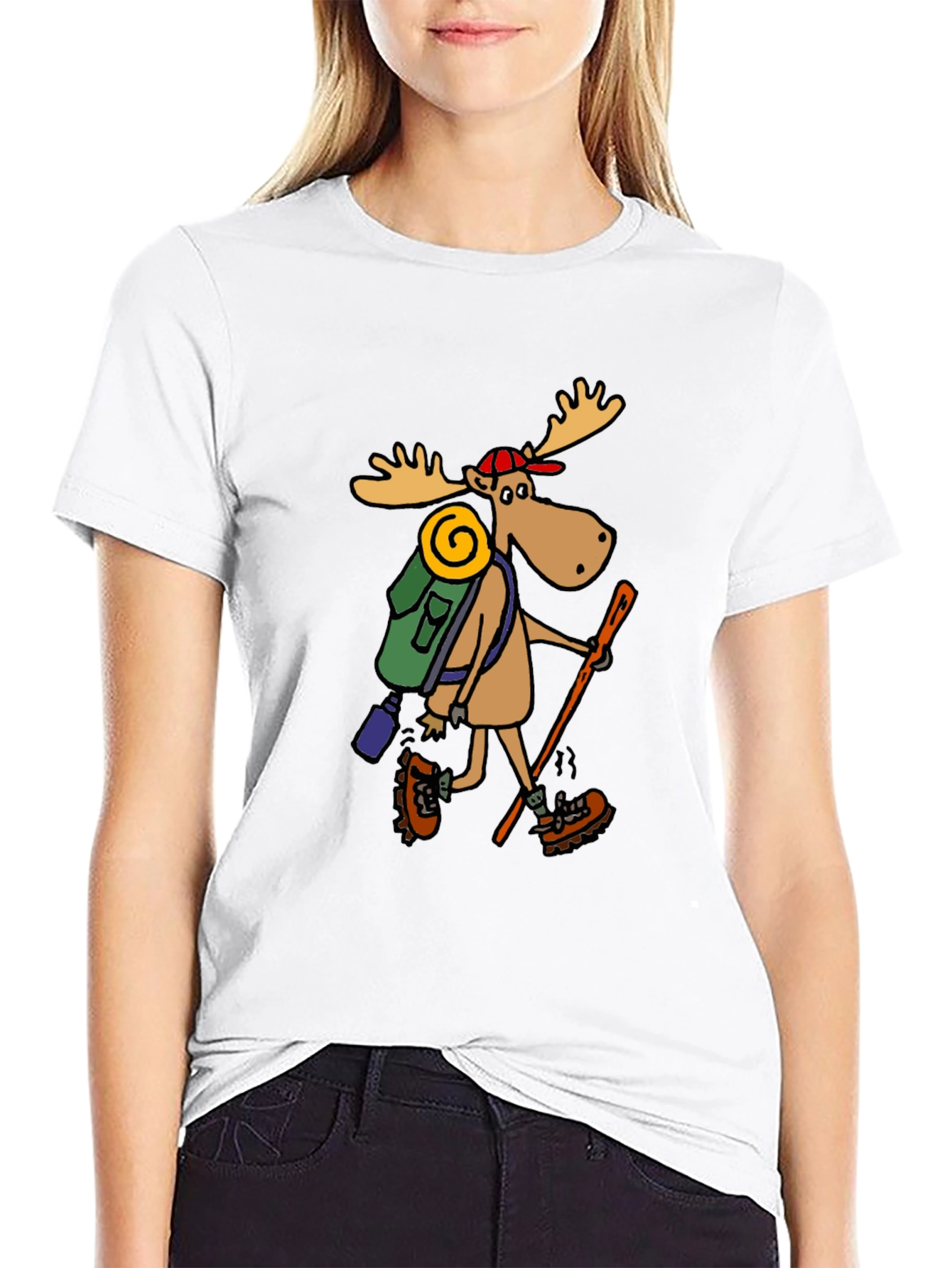 Black Hiking Moose Graphic Tee - Black Cotton T-Shirt view 9