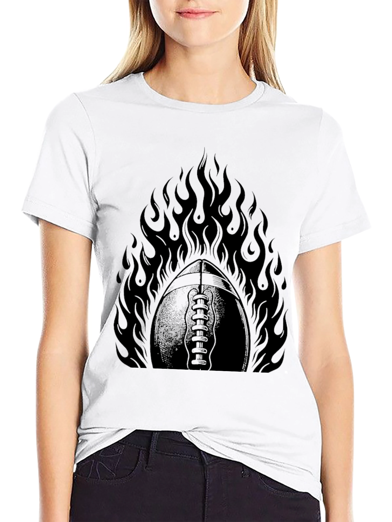 Black Fiery Football Graphic Tee - Black Cotton view 9