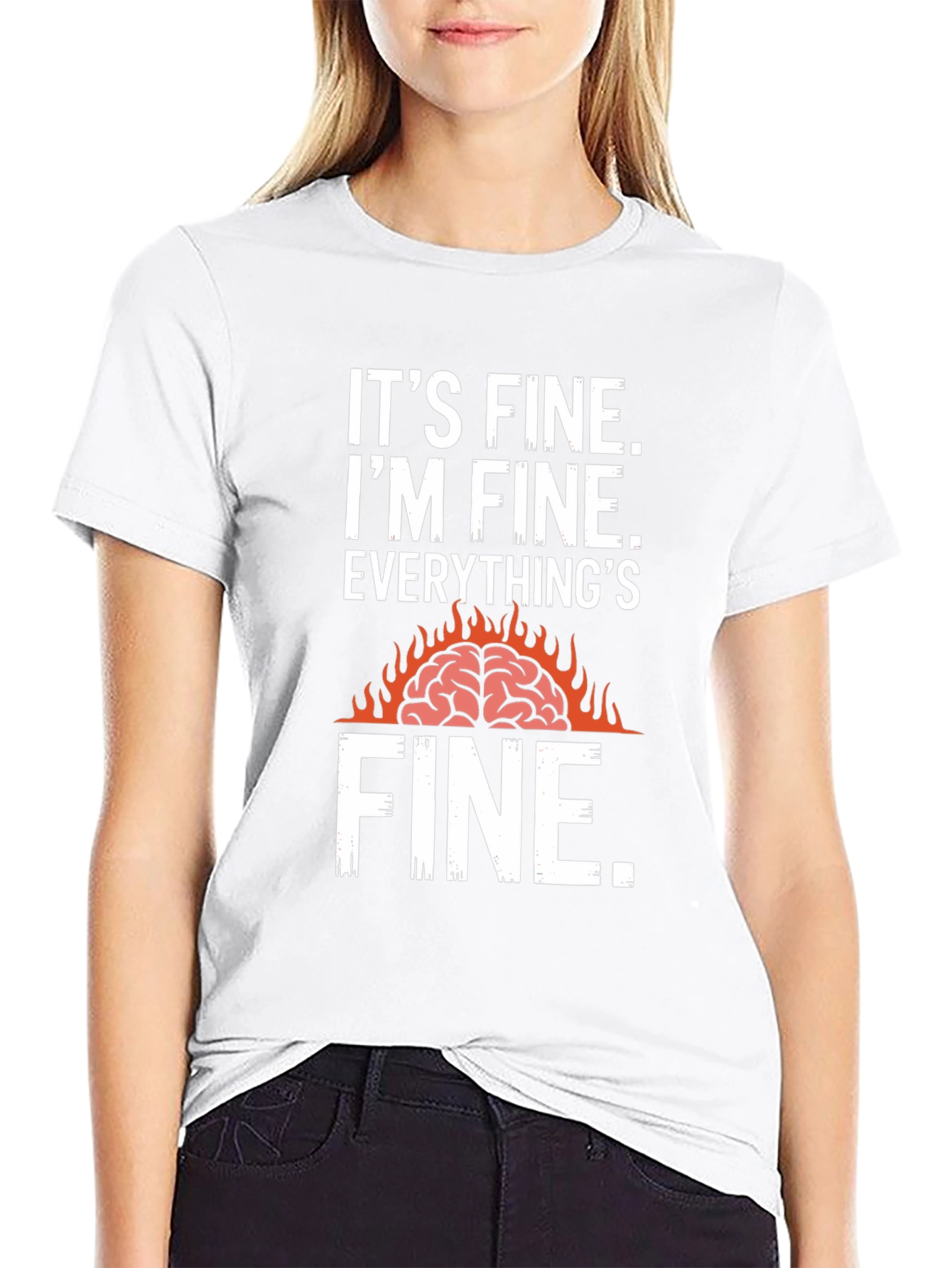 Black It's Fine Burning Brain Graphic T-Shirt view 9