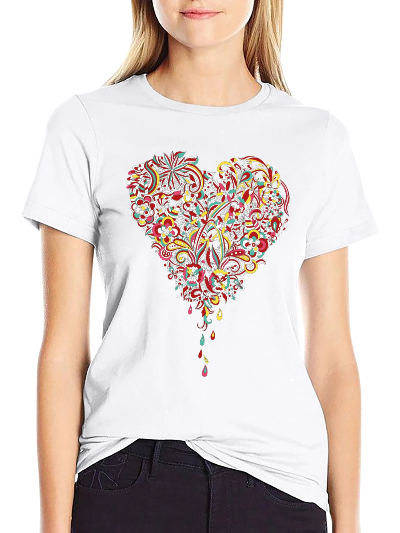 Black Floral Heart Graphic Black T-Shirt view 9